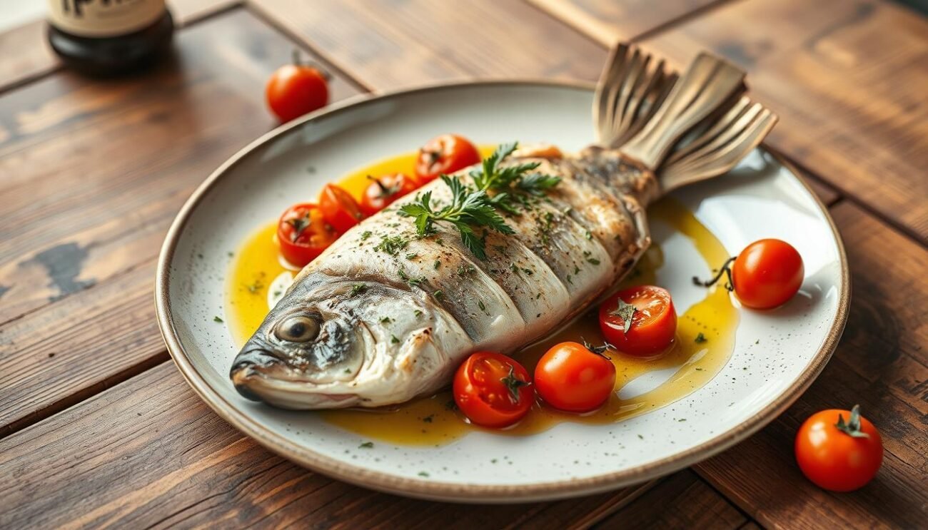 branzino e pomodori al forno