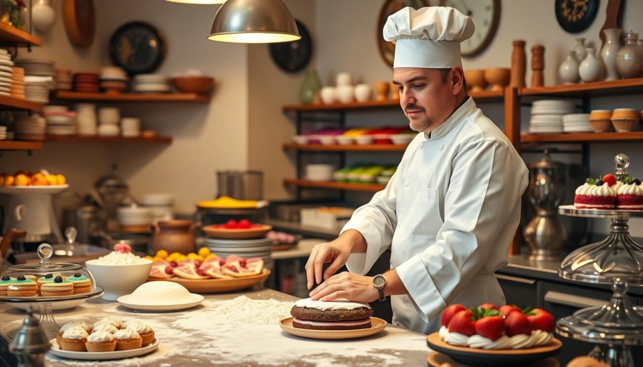 Maestro pasticcere al lavoro