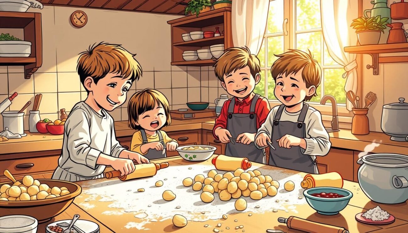 Bambini che preparano gli gnocchi