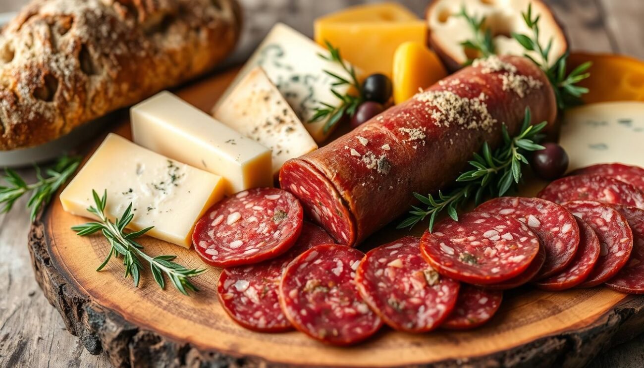 Salame Piacentino con formaggi e pane