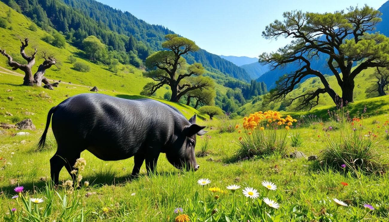 Maiale Nero Lucano al pascolo