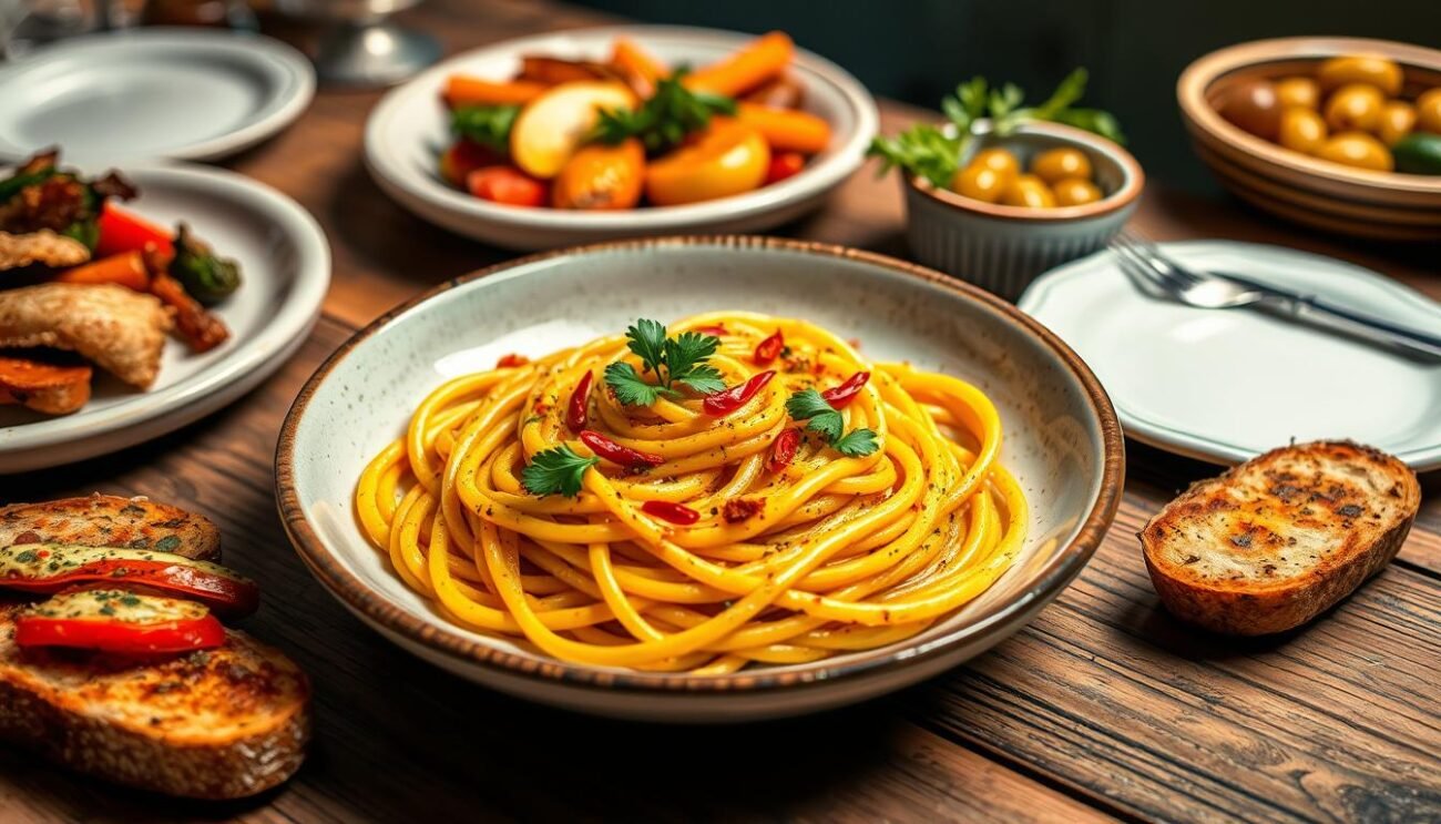 aglio olio e peperoncino con contorni