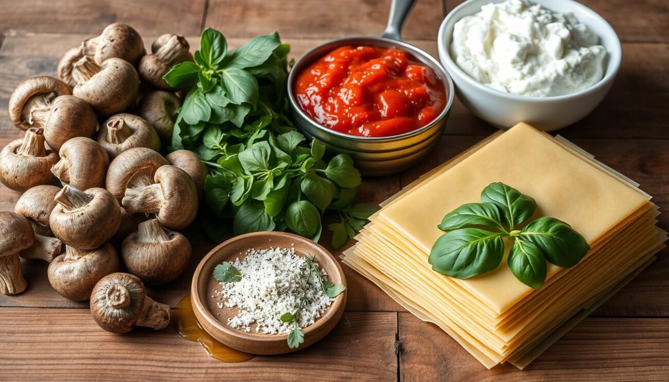 Ingredienti principali per la lasagna ai funghi