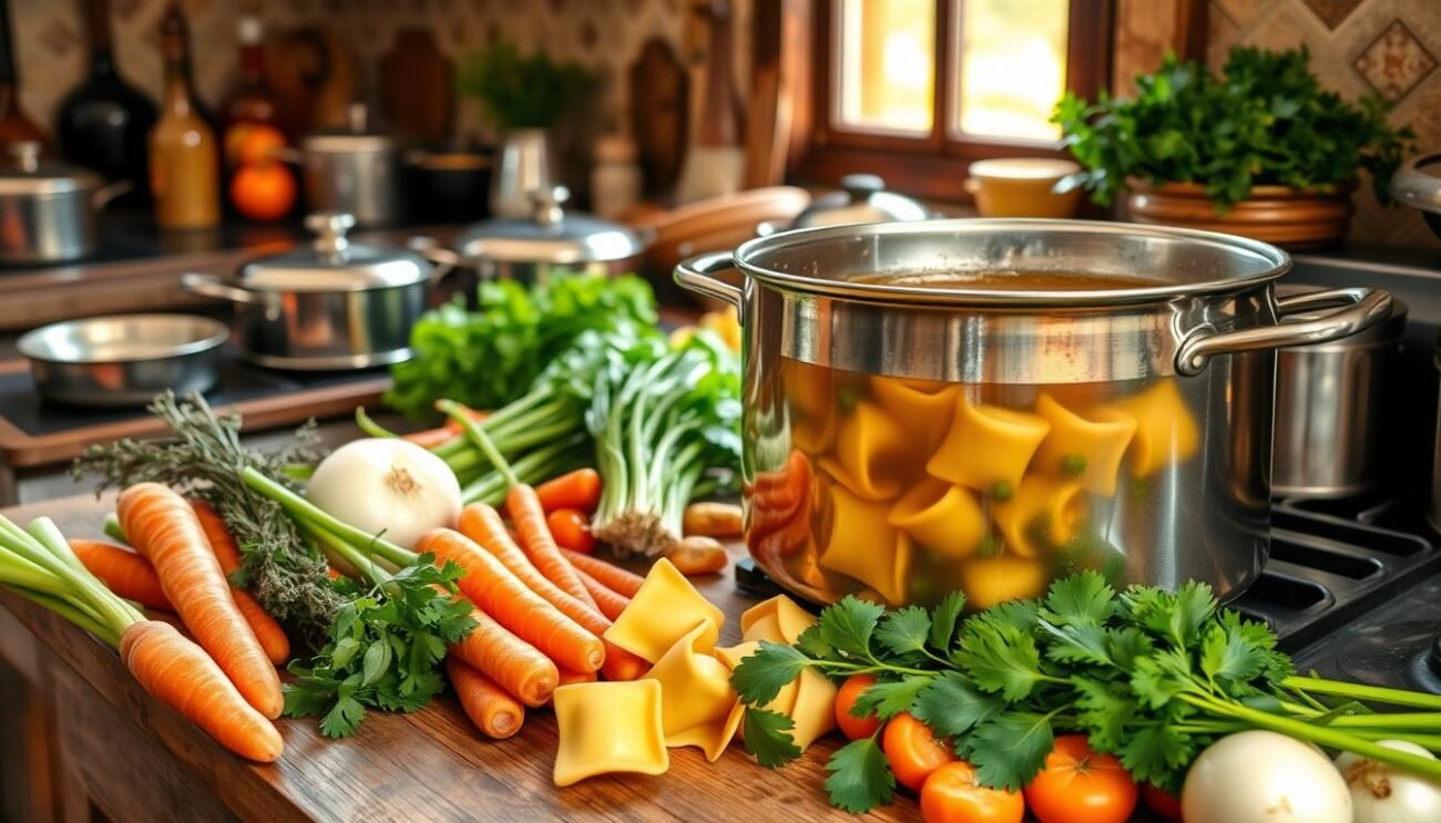 Preparazione brodo per tortellini