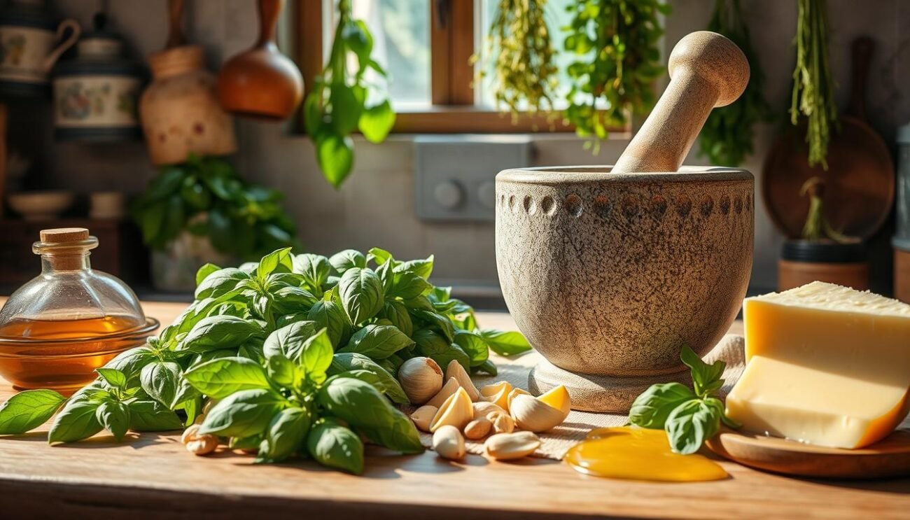 Preparazione tradizionale del pesto