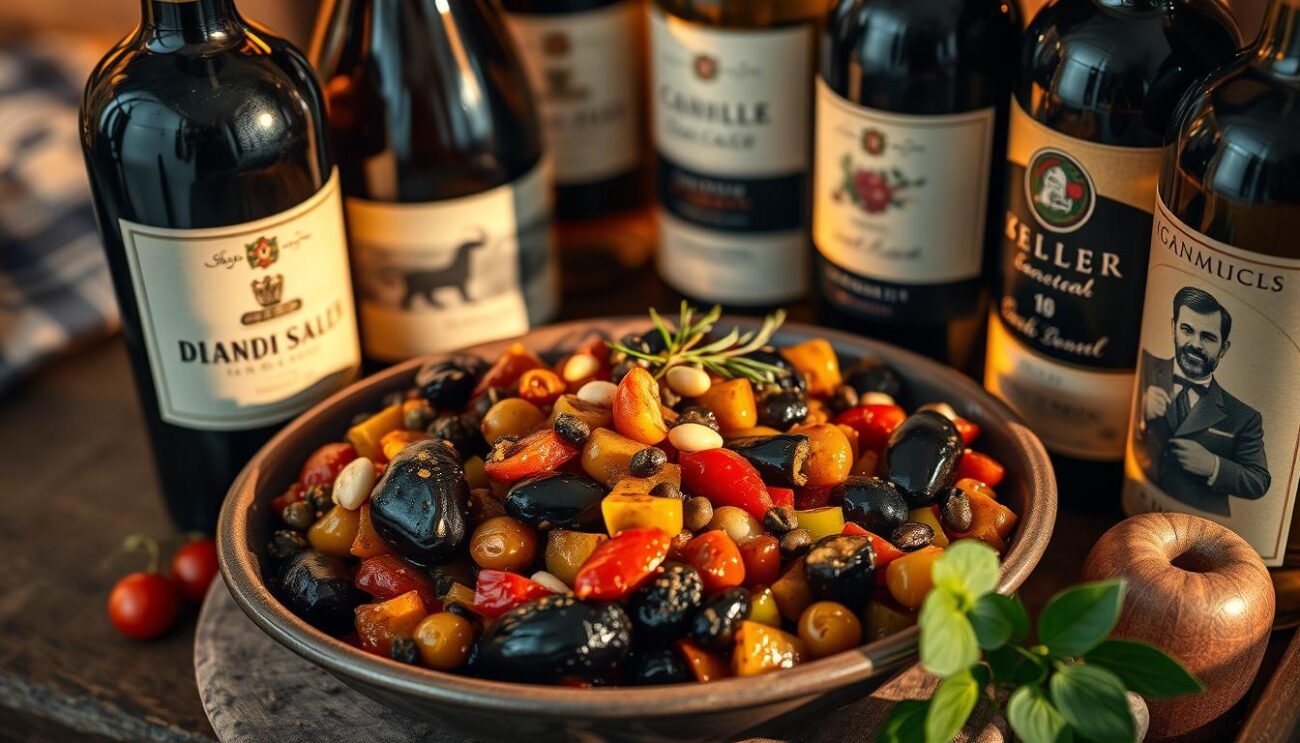 Caponata con vini siciliani Caponata con vini siciliani