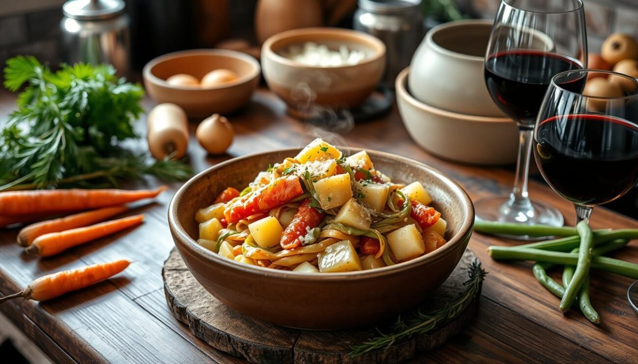 Pizzoccheri con contorni e vino