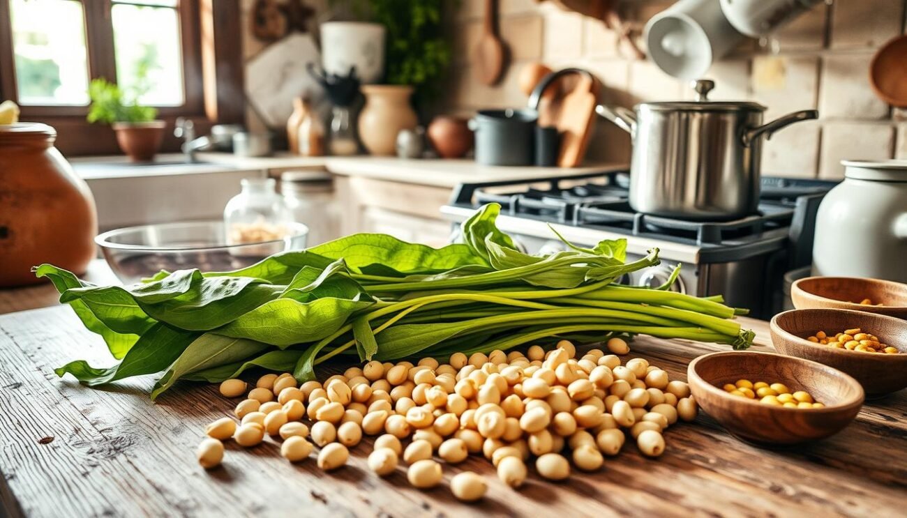 Preparazione di fave e cicoria