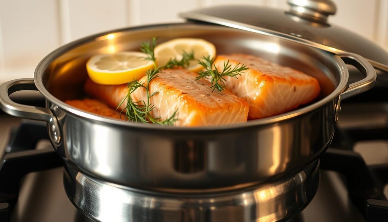 Preparazione salmone al vapore
