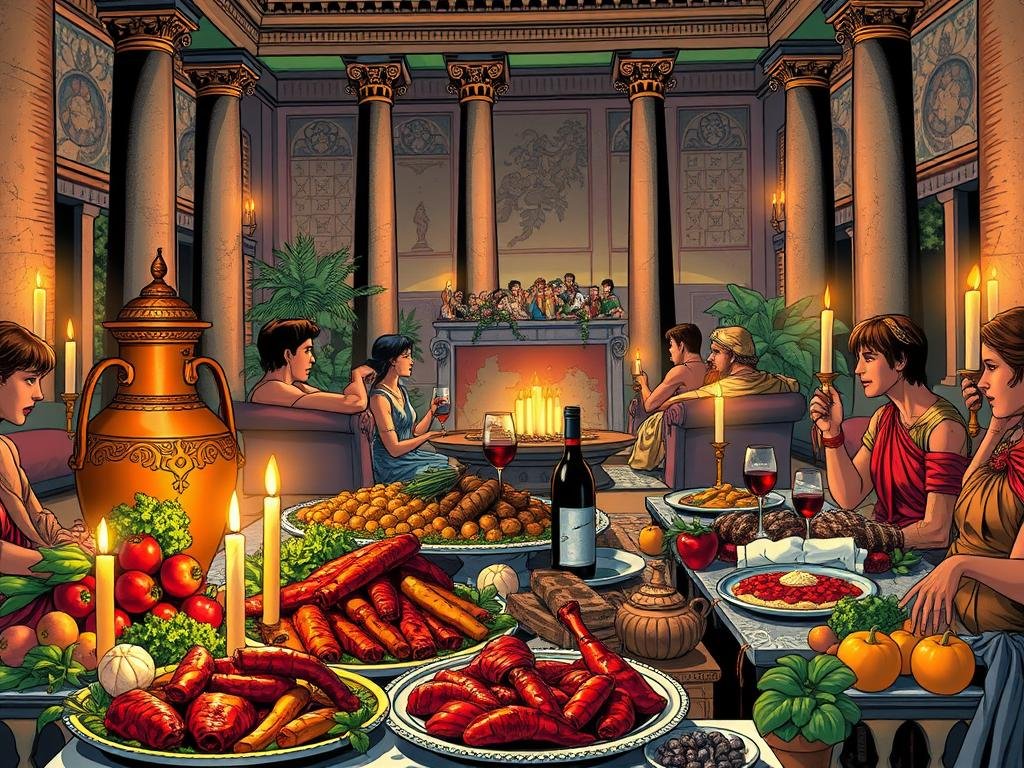 Banchetto romano con vino