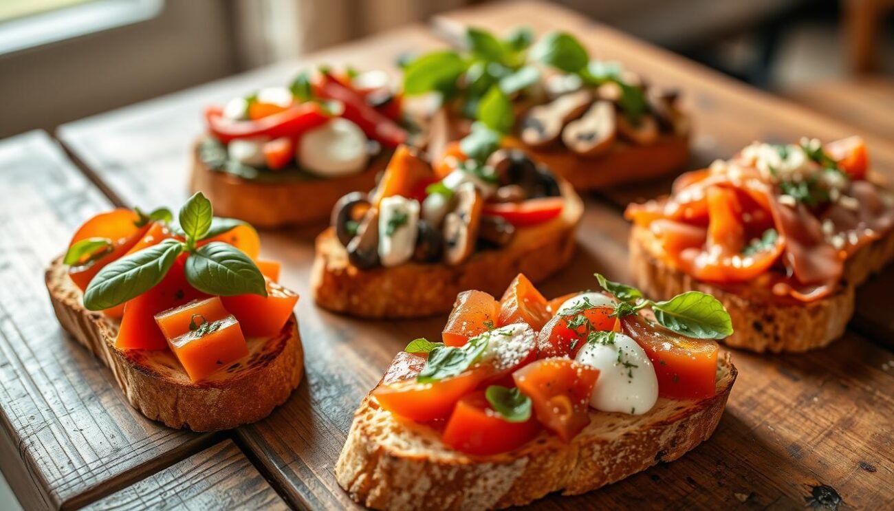 Bruschette creative con varianti di ingredienti