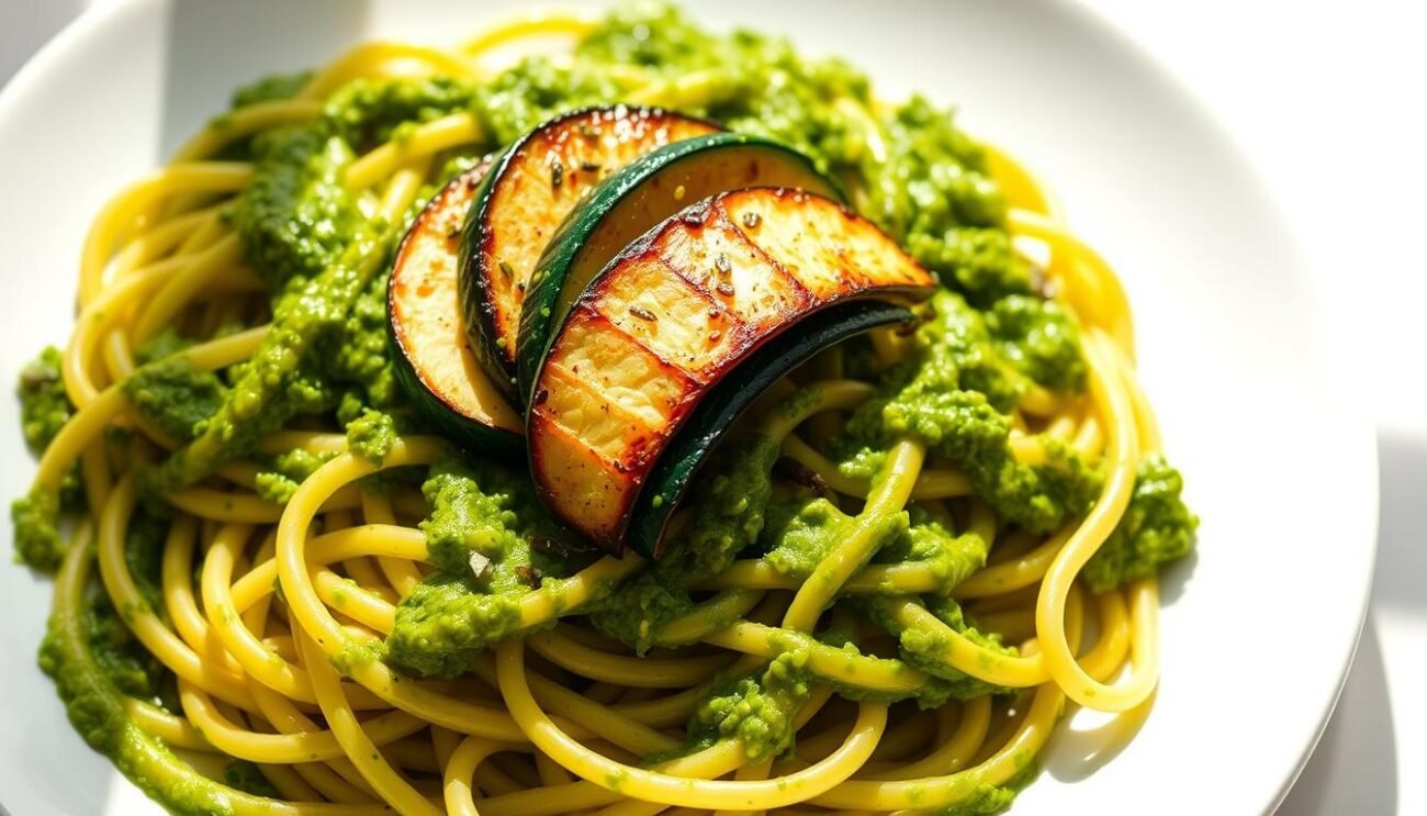 Impiattamento pasta pesto zucchine