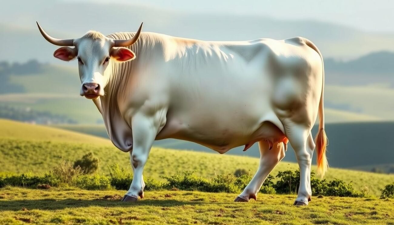 Mucca Chianina con mantello bianco porcellana