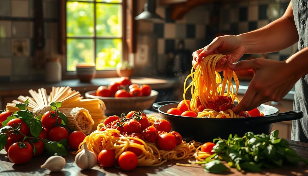 Preparazione Pasta Pomodorini Preparazione Pasta Pomodorini
