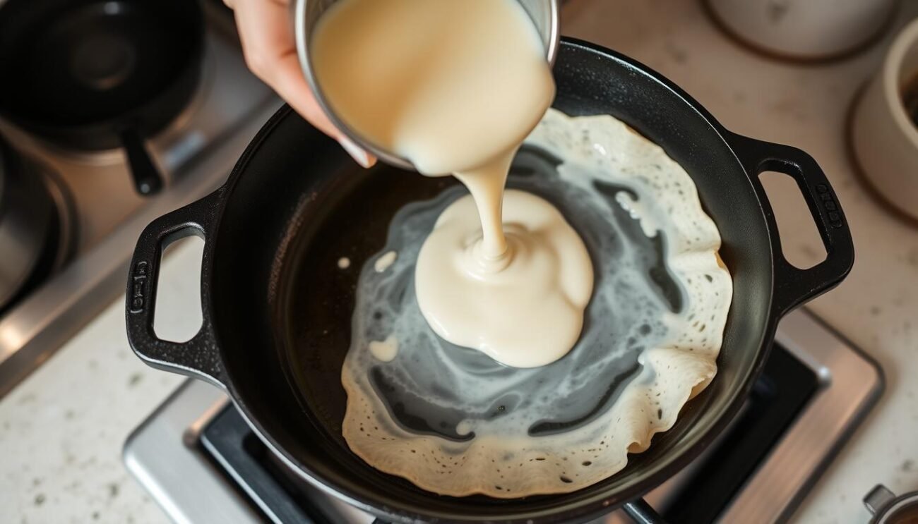 Preparazione crepes in padella