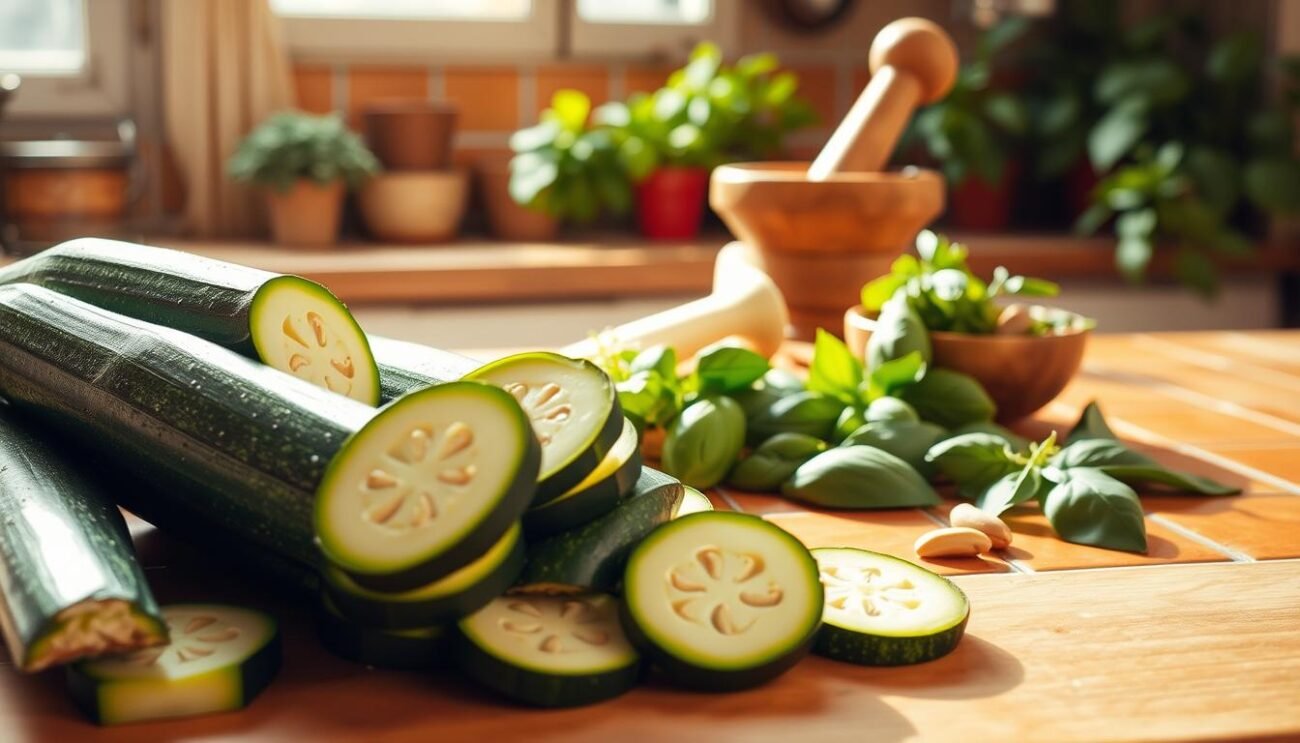 Preparazione pesto di zucchine