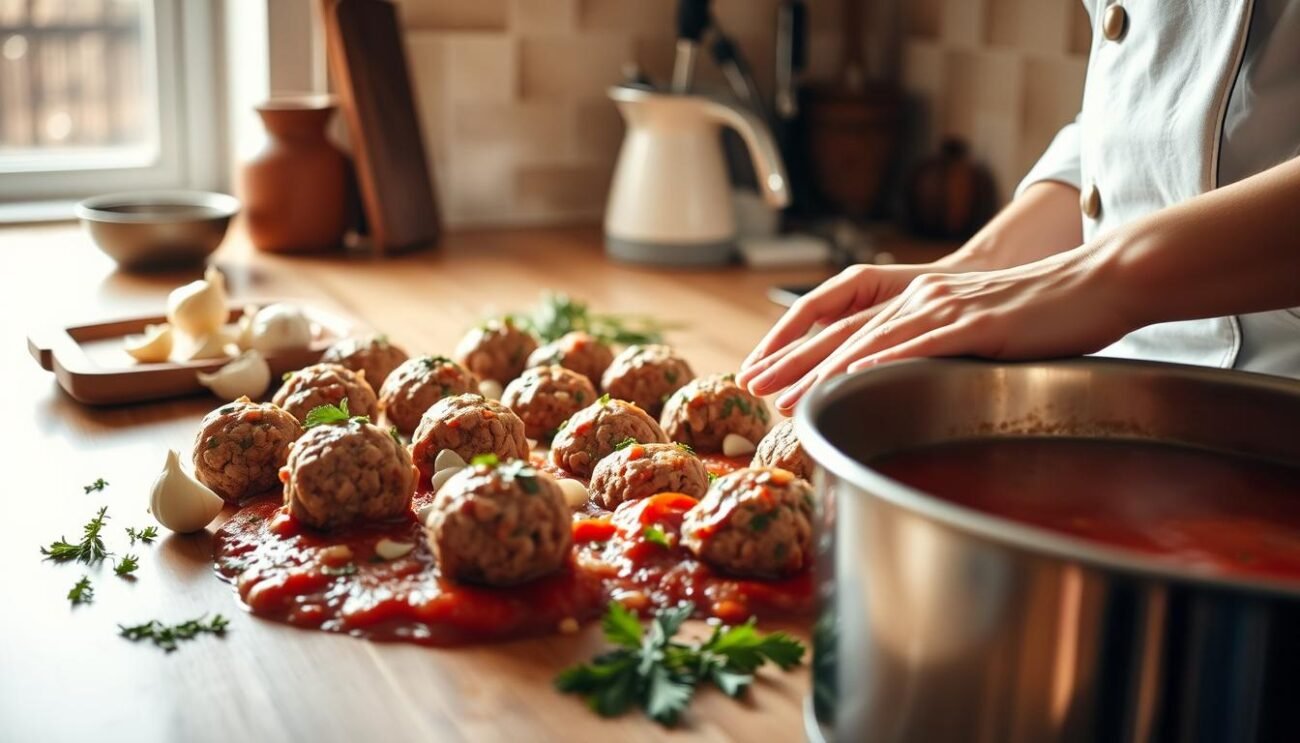 Preparazione polpette al sugo