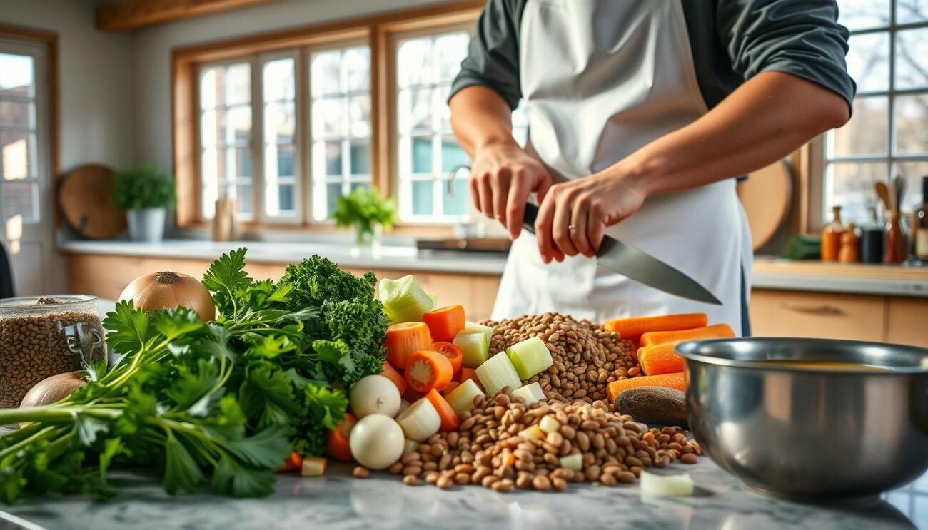 Preparazione zuppa di lenticchie