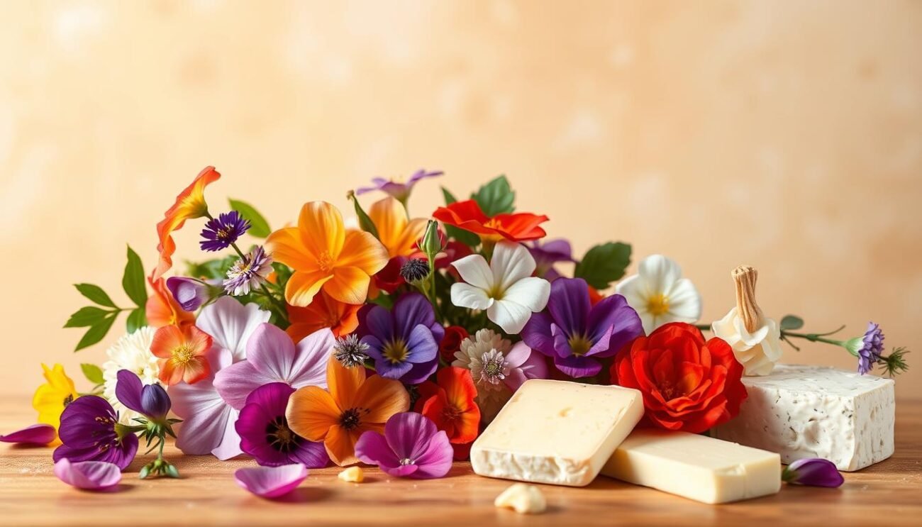 Presentazione Gourmet con Fiori e Formaggi