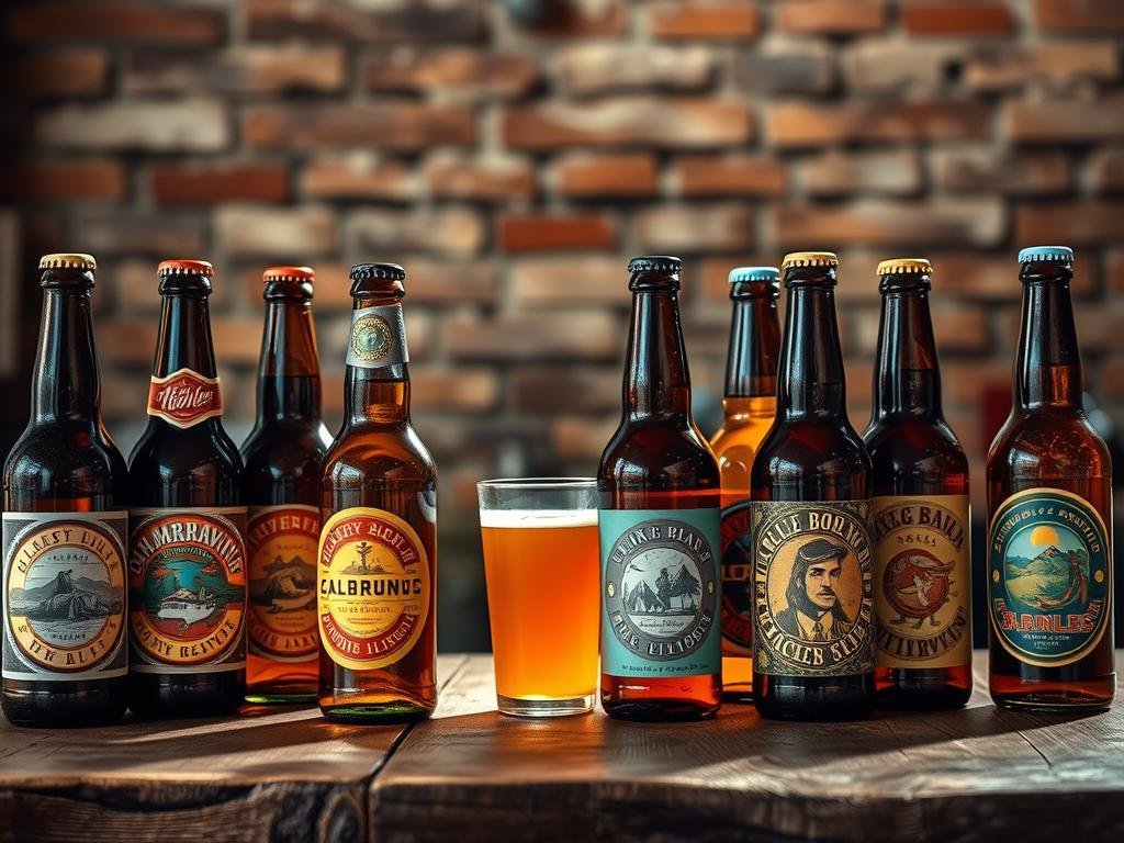 A cozy, rustic scene of a craft beer tasting experience. In the foreground, a wooden table displays an array of artisanal beer bottles, their labels featuring intricate designs and vibrant colors. The middle ground showcases a brick wall backdrop, adding a warm, industrial ambiance. Soft, natural lighting filters through the scene, casting a gentle glow and highlighting the rich, amber hues of the beers. The overall atmosphere evokes a sense of craft, tradition, and the joy of discovering unique, high-quality homemade beverages. The image captures the essence of the "Introduzione al Mondo dell'Homebrewing" section, inviting the viewer to explore the world of artisanal beer-making. A cozy, rustic scene of a craft beer tasting experience. In the foreground, a wooden table displays an array of artisanal beer bottles, their labels featuring intricate designs and vibrant colors. The middle ground showcases a brick wall backdrop, adding a warm, industrial ambiance. Soft, natural lighting filters through the scene, casting a gentle glow and highlighting the rich, amber hues of the beers. The overall atmosphere evokes a sense of craft, tradition, and the joy of discovering unique, high-quality homemade beverages. The image captures the essence of the "Introduzione al Mondo dell'Homebrewing" section, inviting the viewer to explore the world of artisanal beer-making.
