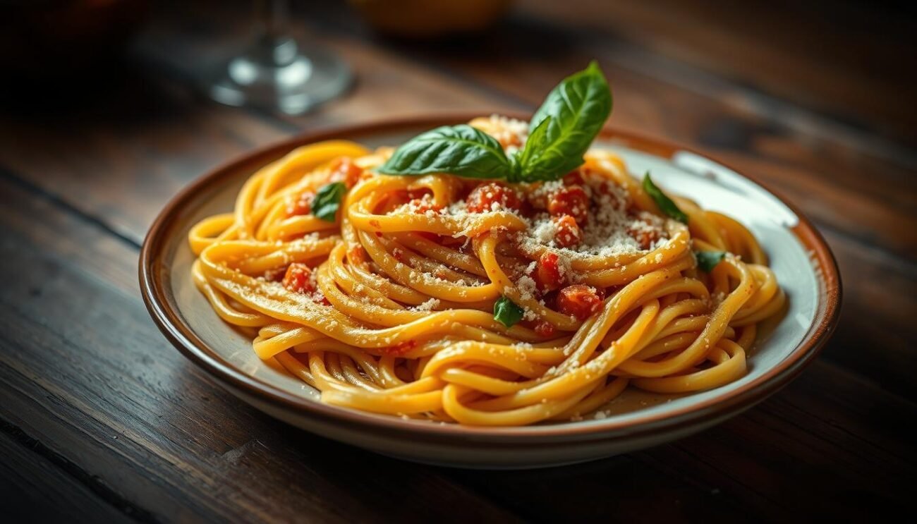 A delectable plate of homemade "pasta proteica" rests on a rustic wooden table, the rich, creamy sauce glistening under the warm, soft lighting. The pasta strands, intricately woven, are a vibrant golden hue, their texture inviting a hearty bite. Garnished with fresh basil leaves and a sprinkle of Parmesan cheese, the dish exudes an Italian essence, capturing the essence of the "Pasta Proteica" section. A slight vignette effect creates a cozy, intimate atmosphere, drawing the viewer's attention to the enticing culinary masterpiece. A delectable plate of homemade "pasta proteica" rests on a rustic wooden table, the rich, creamy sauce glistening under the warm, soft lighting. The pasta strands, intricately woven, are a vibrant golden hue, their texture inviting a hearty bite. Garnished with fresh basil leaves and a sprinkle of Parmesan cheese, the dish exudes an Italian essence, capturing the essence of the "Pasta Proteica" section. A slight vignette effect creates a cozy, intimate atmosphere, drawing the viewer's attention to the enticing culinary masterpiece.