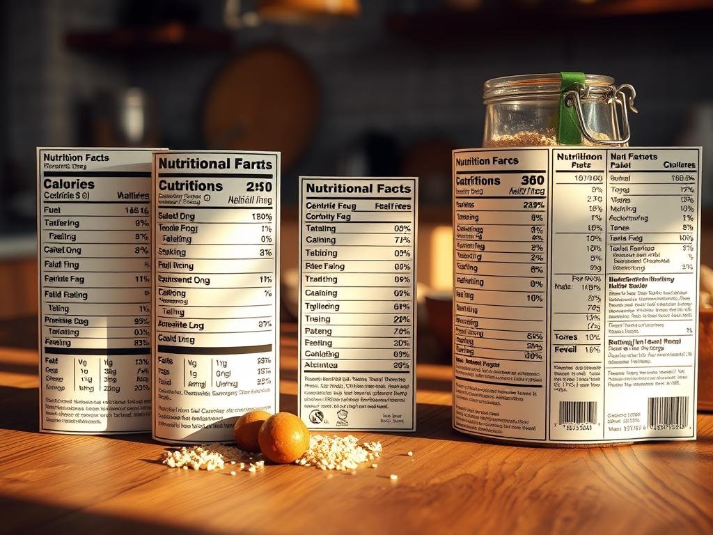 A high-resolution, photorealistic image of a wooden table with various nutritional information labels and charts showcasing the nutritional values of chestnut flour. The labels feature detailed breakdowns of calories, carbohydrates, proteins, fats, and other key nutrients. The table is bathed in warm, natural lighting, creating a cozy and inviting atmosphere. The background is slightly blurred, with hints of a kitchen or dining setting visible, emphasizing the focus on the nutritional information. The overall composition and styling convey the health benefits and culinary applications of chestnut flour. A high-resolution, photorealistic image of a wooden table with various nutritional information labels and charts showcasing the nutritional values of chestnut flour. The labels feature detailed breakdowns of calories, carbohydrates, proteins, fats, and other key nutrients. The table is bathed in warm, natural lighting, creating a cozy and inviting atmosphere. The background is slightly blurred, with hints of a kitchen or dining setting visible, emphasizing the focus on the nutritional information. The overall composition and styling convey the health benefits and culinary applications of chestnut flour.