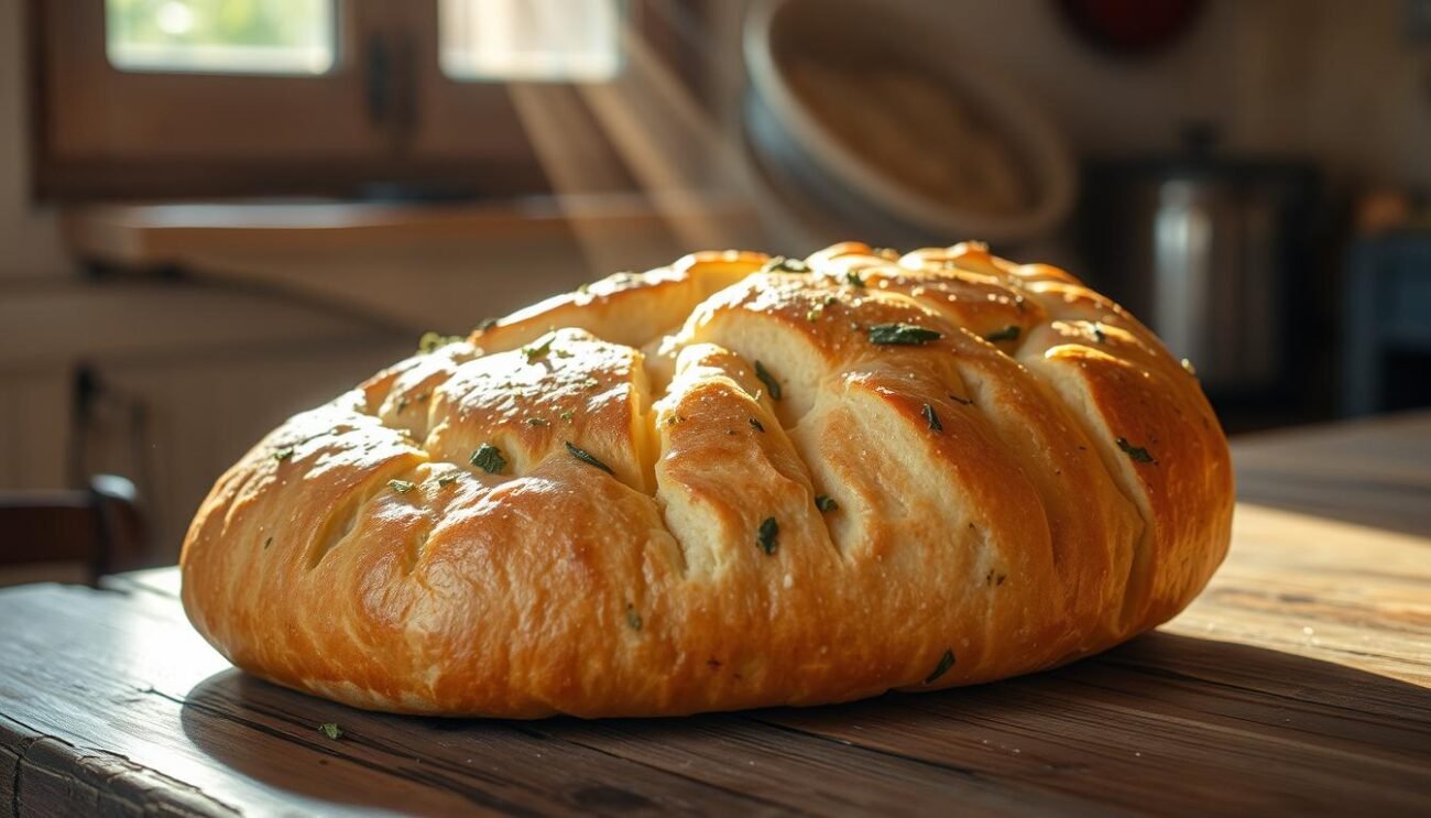 A rustic and ancient Genovese focaccia, its golden-brown crust glistening with olive oil, sits on a worn wooden table. The aroma of fragrant herbs and garlic fills the air, transporting the viewer to a traditional Italian bakery. The focaccia's irregular shape and dimpled surface hint at its handcrafted origins, while the soft, pillowy interior promises a satisfying texture. Sunlight streams through a nearby window, casting a warm glow on the scene and highlighting the focaccia's artisanal charm. This image evokes the timeless history and authentic flavors of the Genovese focaccia, a beloved staple of the Ligurian culinary tradition. A rustic and ancient Genovese focaccia, its golden-brown crust glistening with olive oil, sits on a worn wooden table. The aroma of fragrant herbs and garlic fills the air, transporting the viewer to a traditional Italian bakery. The focaccia's irregular shape and dimpled surface hint at its handcrafted origins, while the soft, pillowy interior promises a satisfying texture. Sunlight streams through a nearby window, casting a warm glow on the scene and highlighting the focaccia's artisanal charm. This image evokes the timeless history and authentic flavors of the Genovese focaccia, a beloved staple of the Ligurian culinary tradition.