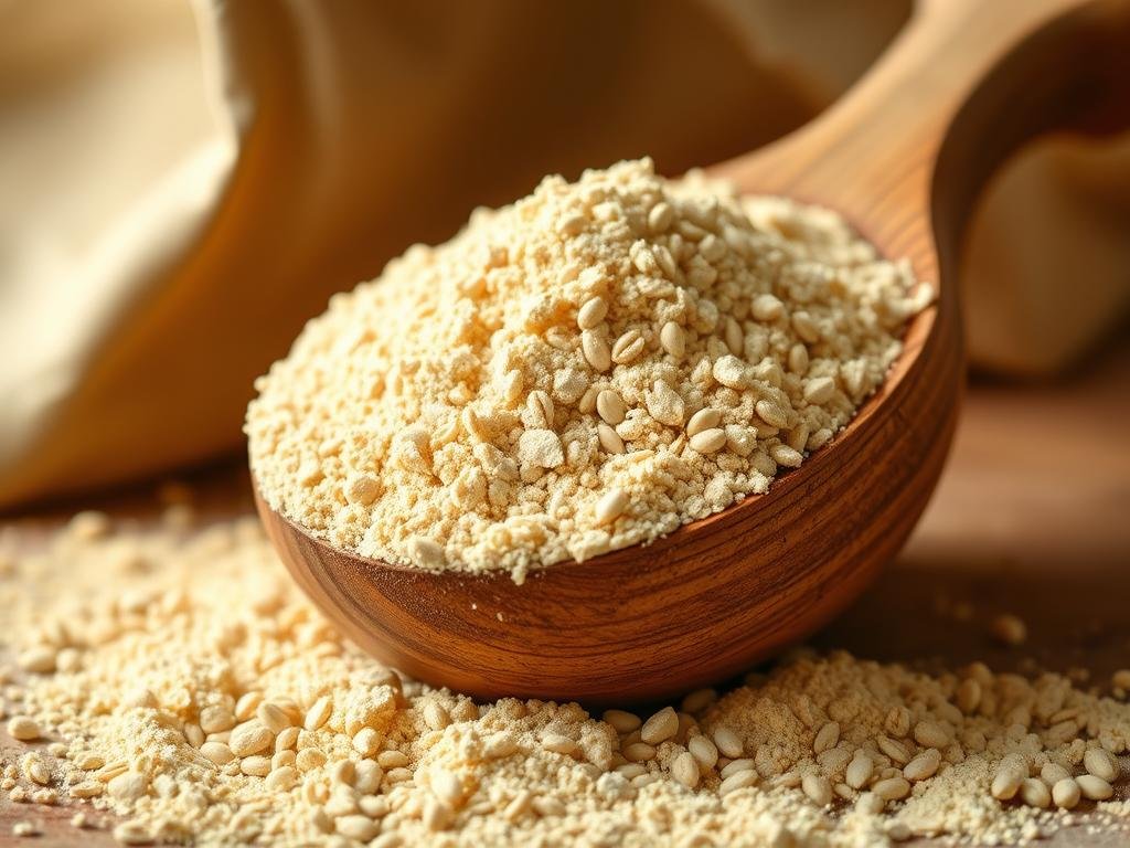 A rustic, artisanal stone-ground whole grain flour, freshly milled from premium quality Italian wheat. Showcased in a natural, earthy setting, the flour's rich, golden hue and coarse, unrefined texture evoke the traditional milling process. Soft, natural lighting illuminates the flour, which is displayed in a simple, wooden scoop or container, conveying the authentic, handcrafted character of this wholesome, nutritious ingredient. The scene is framed by a minimalist, warm-toned background, emphasizing the raw, unadulterated essence of this traditional, stone-ground whole grain flour. A rustic, artisanal stone-ground whole grain flour, freshly milled from premium quality Italian wheat. Showcased in a natural, earthy setting, the flour's rich, golden hue and coarse, unrefined texture evoke the traditional milling process. Soft, natural lighting illuminates the flour, which is displayed in a simple, wooden scoop or container, conveying the authentic, handcrafted character of this wholesome, nutritious ingredient. The scene is framed by a minimalist, warm-toned background, emphasizing the raw, unadulterated essence of this traditional, stone-ground whole grain flour.