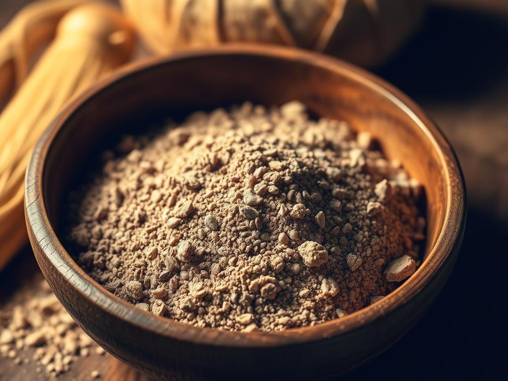 A rustic still life featuring a wooden bowl filled with freshly milled "dosaggi farina grano arso" - a traditional stone-ground flour from Puglia, Italy. The flour's distinctive dark hue and coarse texture are beautifully captured, reflecting its ancient origins and unique character. Warm, golden lighting illuminates the scene, casting dramatic shadows and highlighting the flour's earthy tones. The image conveys a sense of craftsmanship, tradition, and the comforting flavors of Puglia's regional cuisine. This image would complement the "Consigli per l'Uso in Cucina e Abbinamenti" section of the article, showcasing the flour's versatility and highlighting its role in the culinary heritage of the region. A rustic still life featuring a wooden bowl filled with freshly milled "dosaggi farina grano arso" - a traditional stone-ground flour from Puglia, Italy. The flour's distinctive dark hue and coarse texture are beautifully captured, reflecting its ancient origins and unique character. Warm, golden lighting illuminates the scene, casting dramatic shadows and highlighting the flour's earthy tones. The image conveys a sense of craftsmanship, tradition, and the comforting flavors of Puglia's regional cuisine. This image would complement the "Consigli per l'Uso in Cucina e Abbinamenti" section of the article, showcasing the flour's versatility and highlighting its role in the culinary heritage of the region.