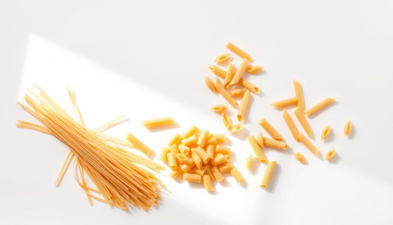 A sleek, modern still life photograph of various types of pasta, displayed on a minimalist white background. The pasta shapes include spaghetti, penne, and fusilli, showcasing their distinct textures and geometries. Warm, natural lighting casts subtle shadows, highlighting the nuanced colors and shapes of the pasta. The composition is balanced and visually appealing, drawing the viewer's attention to the key elements that illustrate the glycemic index of different pasta varieties. A sleek, modern still life photograph of various types of pasta, displayed on a minimalist white background. The pasta shapes include spaghetti, penne, and fusilli, showcasing their distinct textures and geometries. Warm, natural lighting casts subtle shadows, highlighting the nuanced colors and shapes of the pasta. The composition is balanced and visually appealing, drawing the viewer's attention to the key elements that illustrate the glycemic index of different pasta varieties.