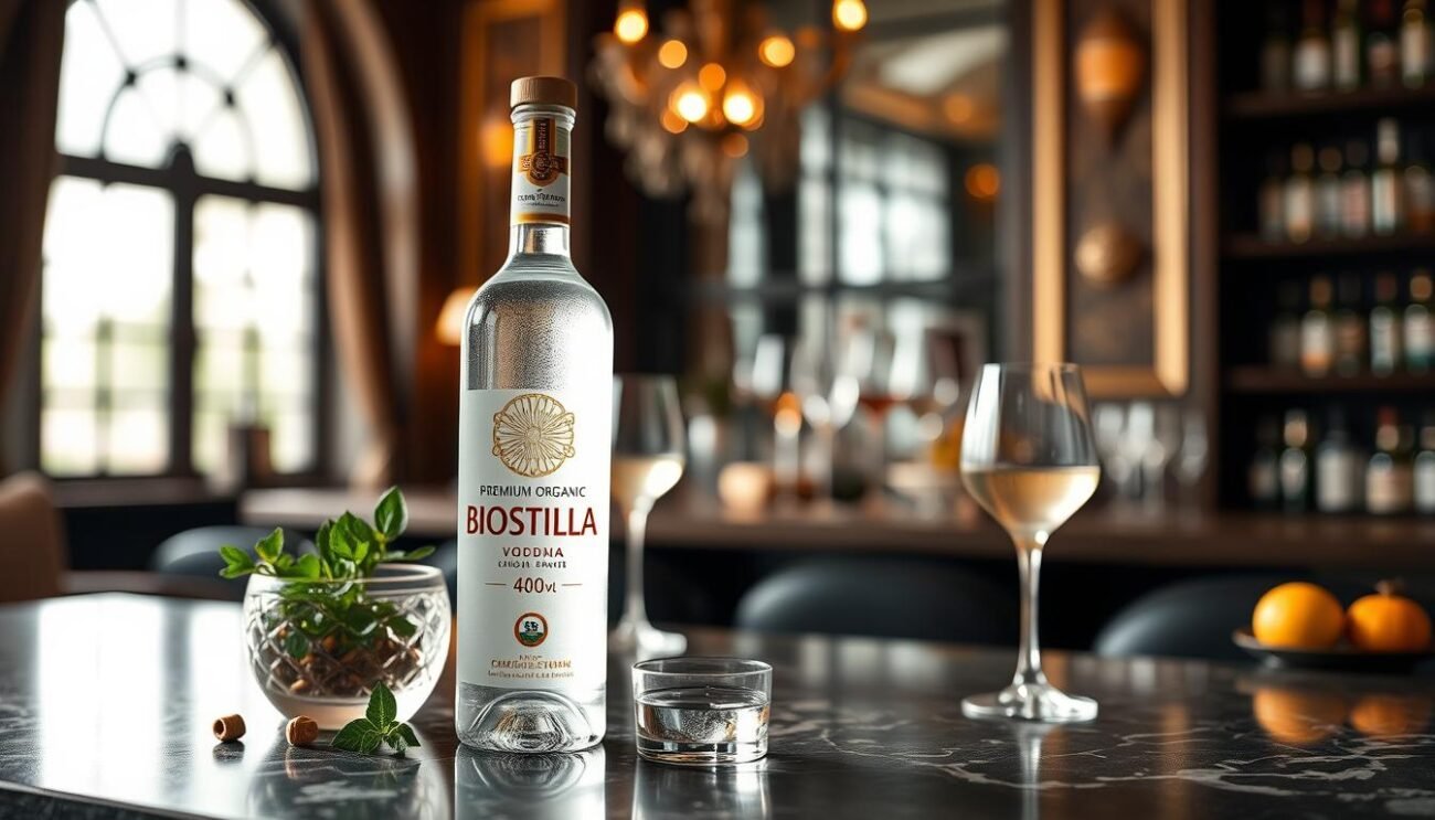 Genera un'immagine della Premium Organic Vodka Biostilla 40% vol.