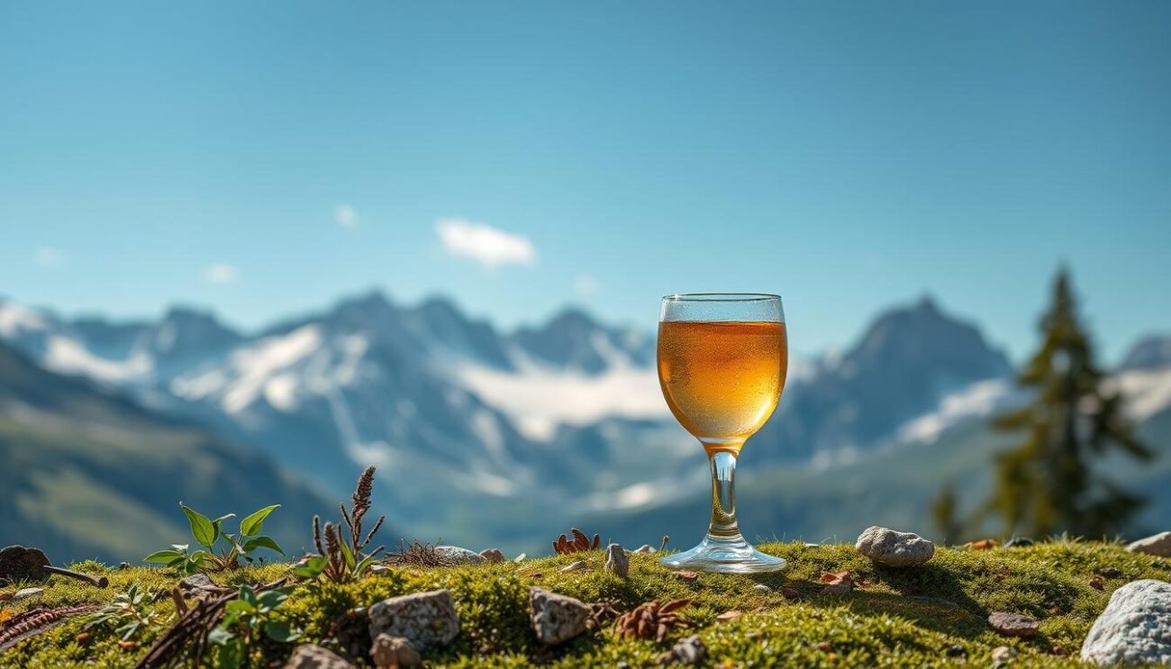 Immagina un paesaggio alpino incontaminato dove le erbe e le spezie si fondono per creare un digestivo unico.