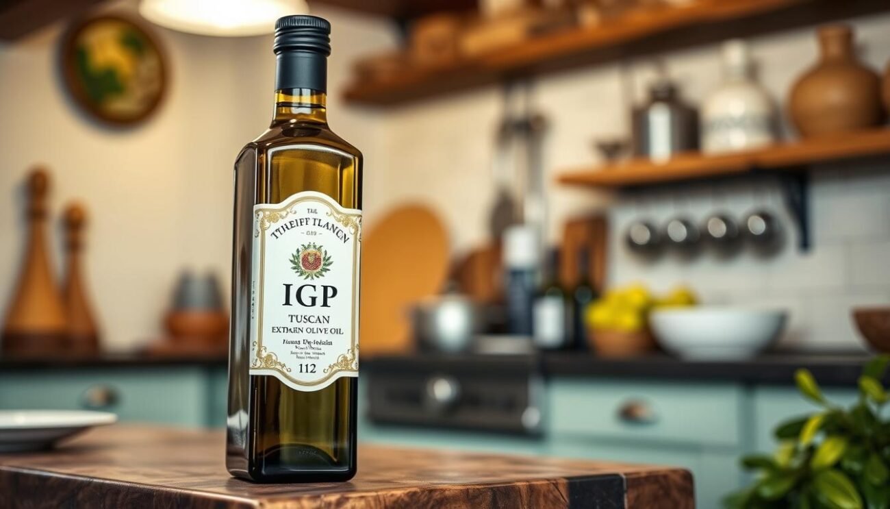 Immagina un'immagine di una bottiglia di olio extra vergine di oliva toscano IGP Immagina un'immagine di una bottiglia di olio extra vergine di oliva toscano IGP
