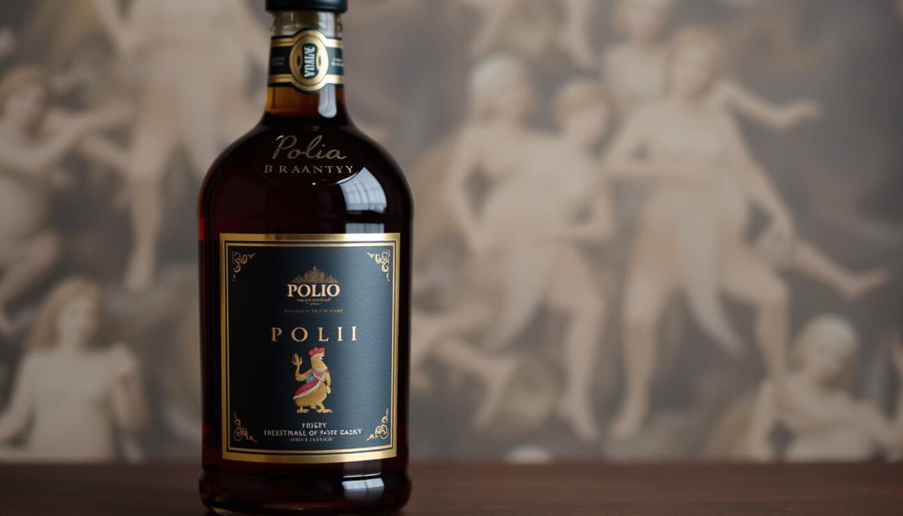 Immagine del Brandy Italiano Poli con etichetta e bottiglia