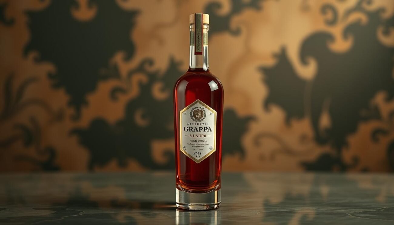 Immagine di una bottiglia di grappa monovitigno italiana Immagine di una bottiglia di grappa monovitigno italiana
