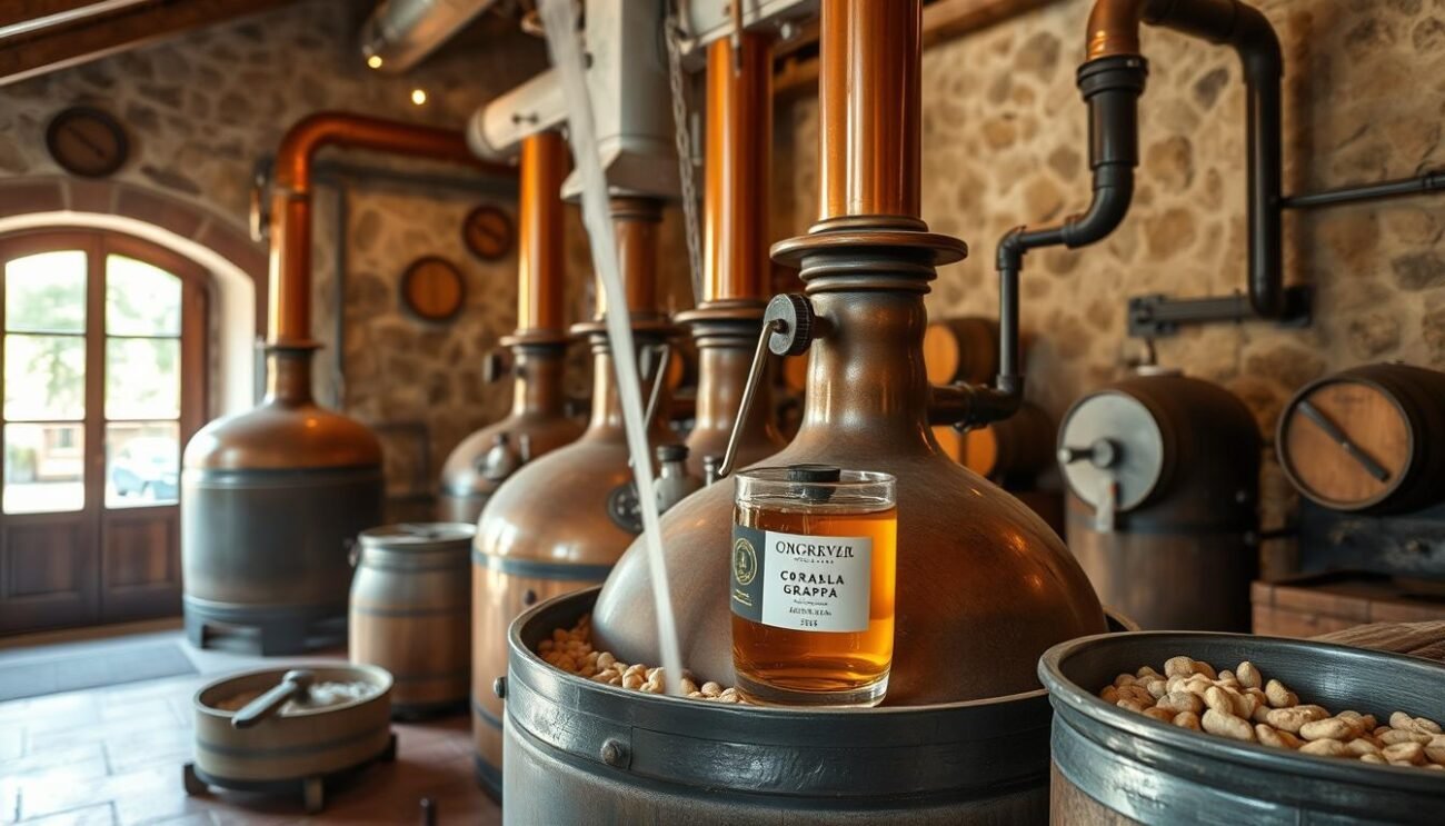 Immagine di una distilleria italiana che produce grappa biologica