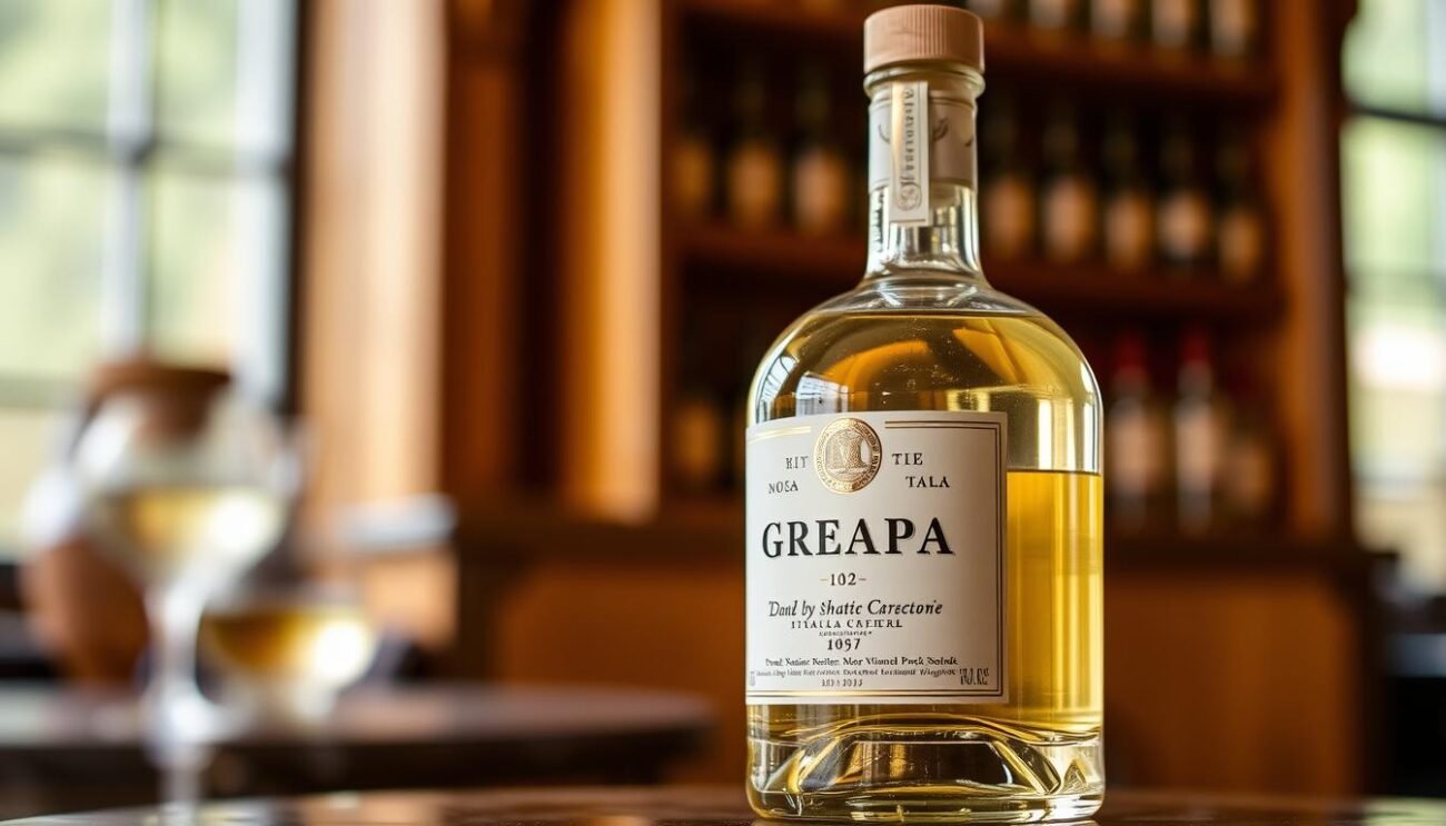 Immagine di una grappa bianca aromatica italiana Immagine di una grappa bianca aromatica italiana