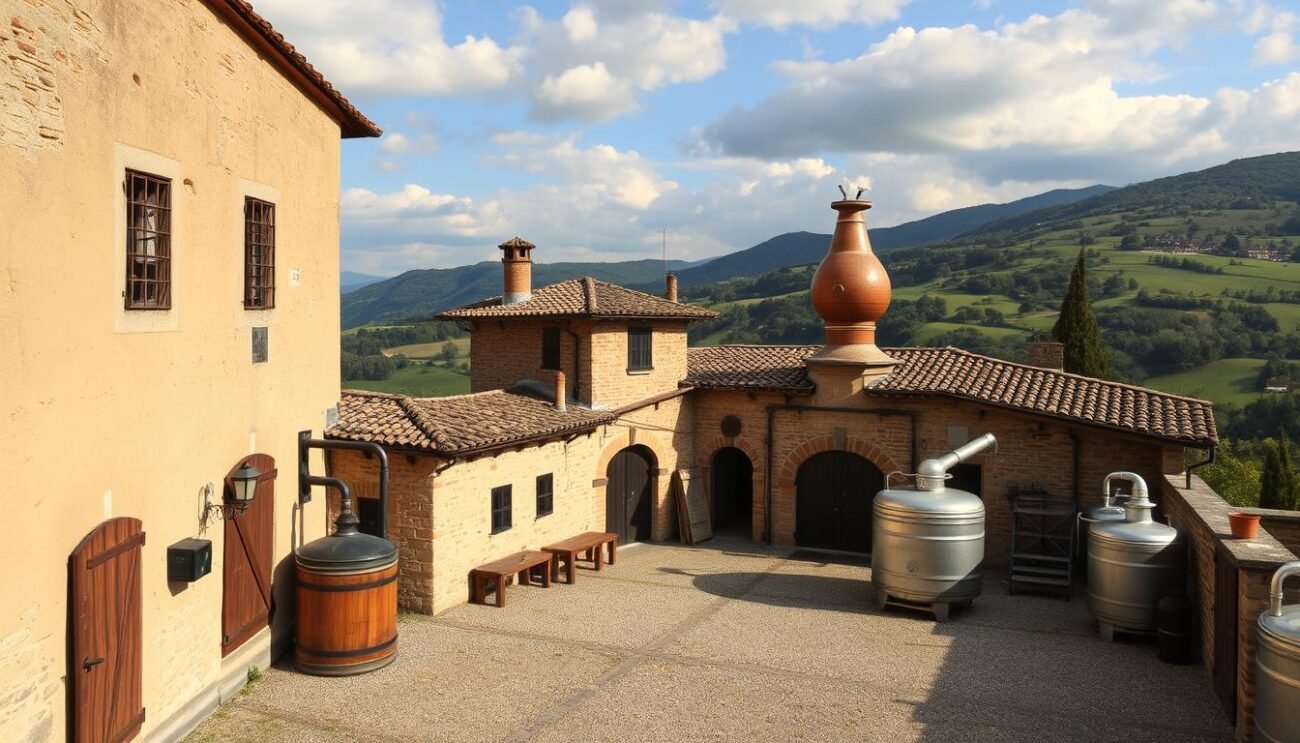 Immagine di un'antica distilleria artigianale di grappa in Italia