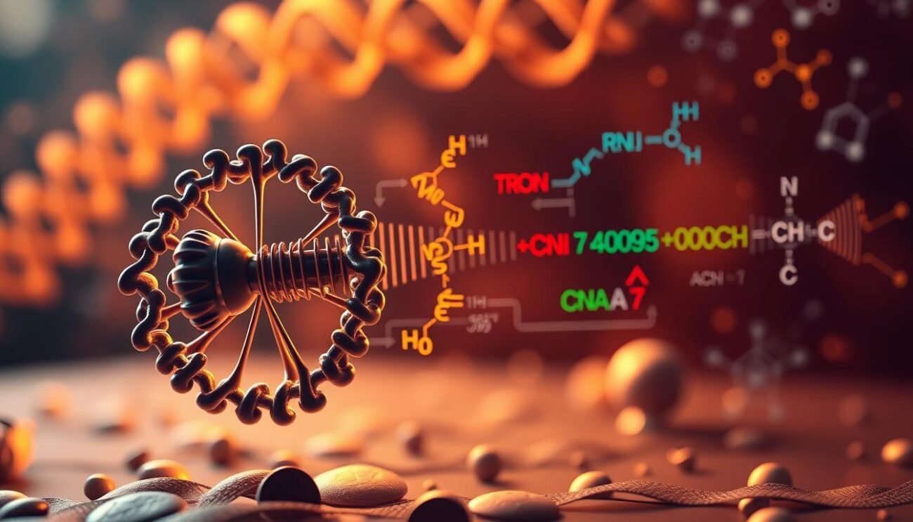 A detailed molecular diagram depicting the complex process of protein synthesis, showcasing the intricate interplay between ribosomes, tRNA, and amino acids. The scene is bathed in a warm, soft lighting, creating a contemplative and educational atmosphere. In the foreground, a detailed 3D representation of a ribosome structure takes center stage, highlighting its intricate machinery. The middle ground features colorful and dynamic illustrations of tRNA molecules and amino acids, visually demonstrating the steps of translation. The background subtly incorporates stylized chemical structures and molecular models, providing a contextual scientific backdrop. The overall composition conveys the intellectual depth and importance of protein synthesis, a fundamental process underlying sports performance and human health.