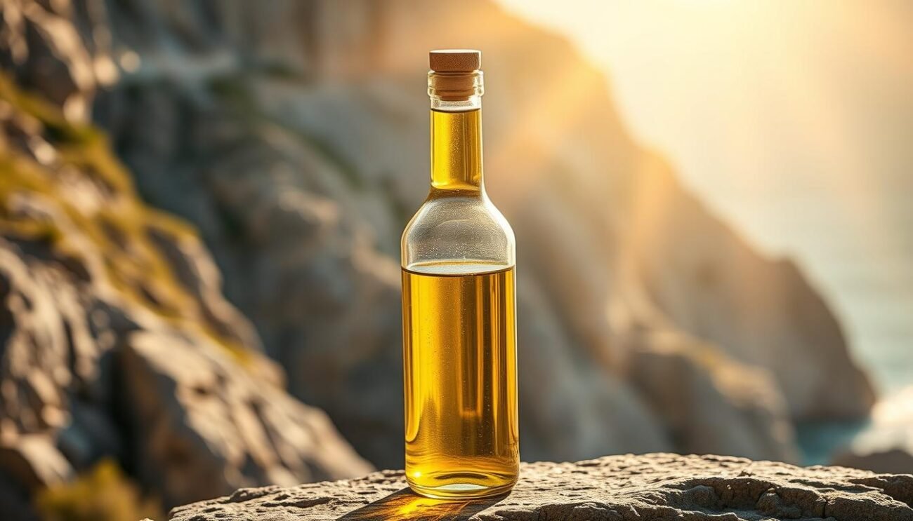 A glass bottle filled with rich, golden-green extra virgin olive oil from the Ligurian coast. The oil's distinctive aroma and flavor are captured in the bottle's crisp, clean design. Warm rays of sunlight gently illuminate the bottle, highlighting the oil's vibrant, translucent hue. The scene evokes the rugged, picturesque landscape of the Ligurian Riviera, where the olives for this exceptional oil are grown and harvested with care. A simple, elegant representation of the Ligurian olive oil's unique character and terroir. A glass bottle filled with rich, golden-green extra virgin olive oil from the Ligurian coast. The oil's distinctive aroma and flavor are captured in the bottle's crisp, clean design. Warm rays of sunlight gently illuminate the bottle, highlighting the oil's vibrant, translucent hue. The scene evokes the rugged, picturesque landscape of the Ligurian Riviera, where the olives for this exceptional oil are grown and harvested with care. A simple, elegant representation of the Ligurian olive oil's unique character and terroir.