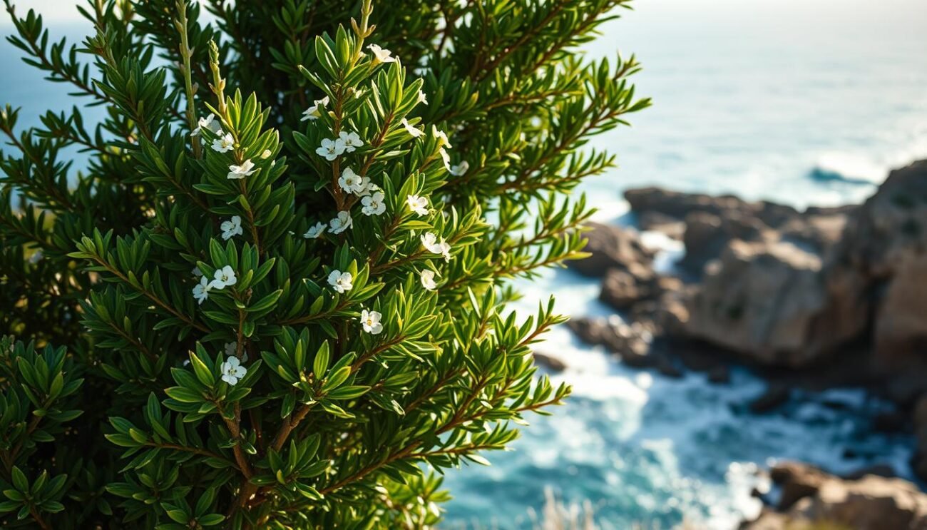 A lush, vibrant myrtle shrub stands tall, its verdant leaves glistening in the warm Mediterranean sunlight. Delicate white flowers dot the branches, their gentle petals contrasting with the deep green foliage. In the background, a rugged, sun-kissed coastline stretches out, with waves crashing against the rocky shore. The scene is imbued with a sense of history and tradition, capturing the essence of the Sardinian myrtle and its deep-rooted connection to the island's culture and heritage. The image is shot with a wide-angle lens, creating a sense of depth and immersion, while soft, diffused lighting creates a warm, inviting atmosphere. A lush, vibrant myrtle shrub stands tall, its verdant leaves glistening in the warm Mediterranean sunlight. Delicate white flowers dot the branches, their gentle petals contrasting with the deep green foliage. In the background, a rugged, sun-kissed coastline stretches out, with waves crashing against the rocky shore. The scene is imbued with a sense of history and tradition, capturing the essence of the Sardinian myrtle and its deep-rooted connection to the island's culture and heritage. The image is shot with a wide-angle lens, creating a sense of depth and immersion, while soft, diffused lighting creates a warm, inviting atmosphere.