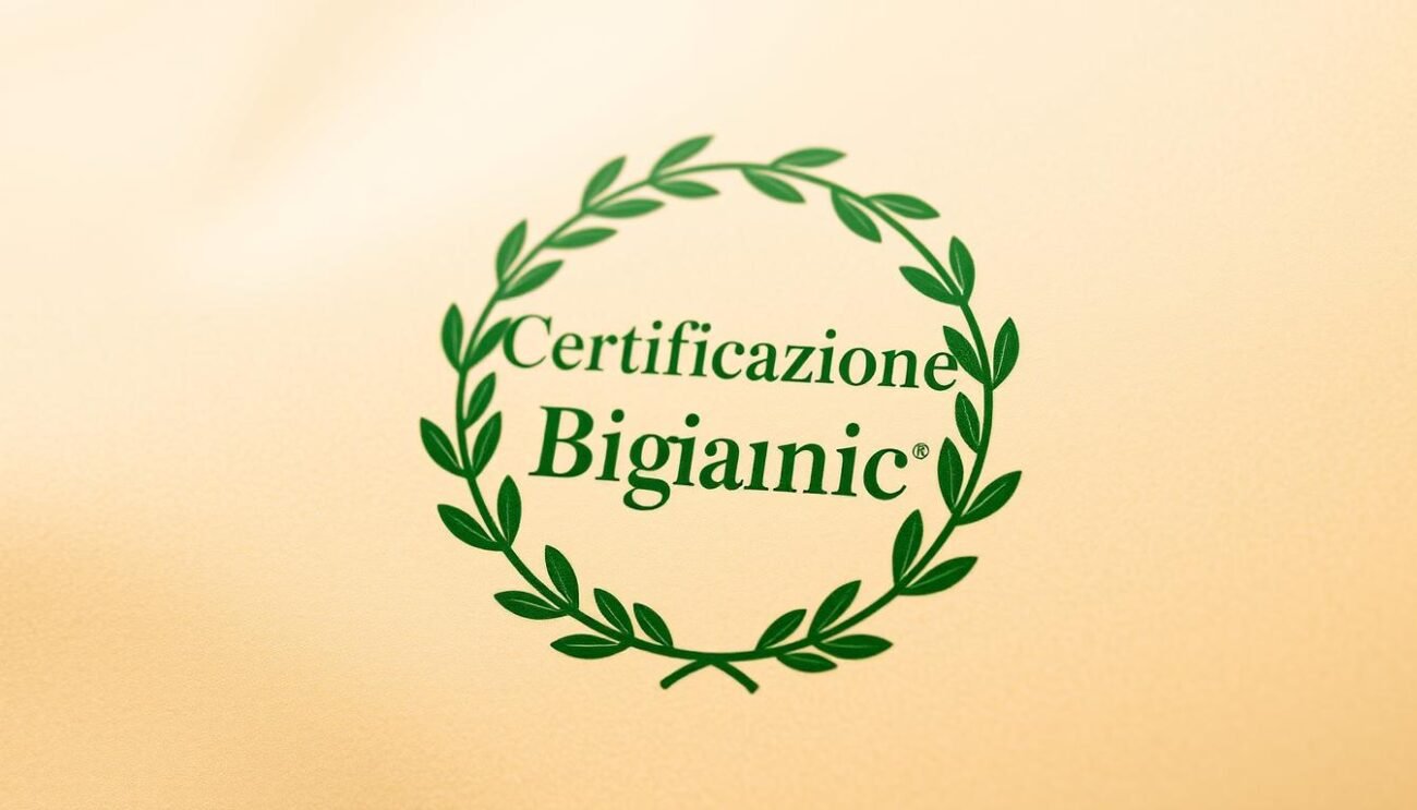 A serene organic food certification label, featuring a verdant green wreath encircling the words "Certificazione Biologica" in a classic serif typeface. The design evokes a sense of purity, sustainability, and quality. Soft, natural lighting illuminates the label, creating a warm, inviting atmosphere. The image is crisp and clean, with a focus on the details of the certification mark and a minimalist, elegant composition. The overall impression conveys the trustworthiness and reliability of organic certification, aligning with the section title "Certificazioni e Garanzie della Carne Biologica". A serene organic food certification label, featuring a verdant green wreath encircling the words "Certificazione Biologica" in a classic serif typeface. The design evokes a sense of purity, sustainability, and quality. Soft, natural lighting illuminates the label, creating a warm, inviting atmosphere. The image is crisp and clean, with a focus on the details of the certification mark and a minimalist, elegant composition. The overall impression conveys the trustworthiness and reliability of organic certification, aligning with the section title "Certificazioni e Garanzie della Carne Biologica".