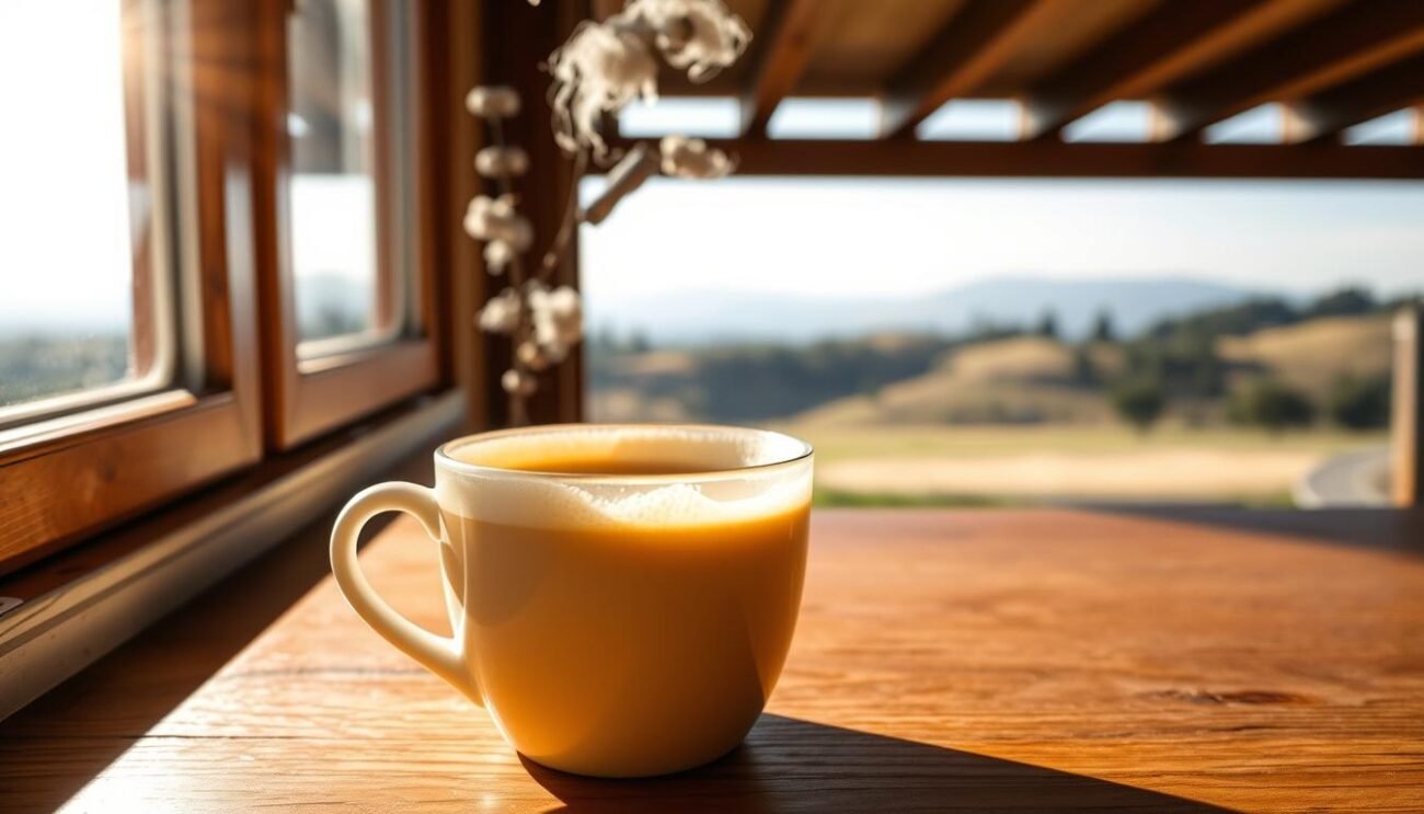 A steaming cup of latte di capra, the rich and creamy goat's milk latte, sits atop a wooden table. The light from a nearby window casts a warm glow, highlighting the subtle nuances of the foam and the amber hue of the liquid. In the background, a rustic Italian countryside landscape unfolds, with rolling hills and distant trees. The scene evokes a sense of tranquility and authenticity, perfectly capturing the essence of this distinctive dairy product and its connection to the Italian culinary tradition. A steaming cup of latte di capra, the rich and creamy goat's milk latte, sits atop a wooden table. The light from a nearby window casts a warm glow, highlighting the subtle nuances of the foam and the amber hue of the liquid. In the background, a rustic Italian countryside landscape unfolds, with rolling hills and distant trees. The scene evokes a sense of tranquility and authenticity, perfectly capturing the essence of this distinctive dairy product and its connection to the Italian culinary tradition.