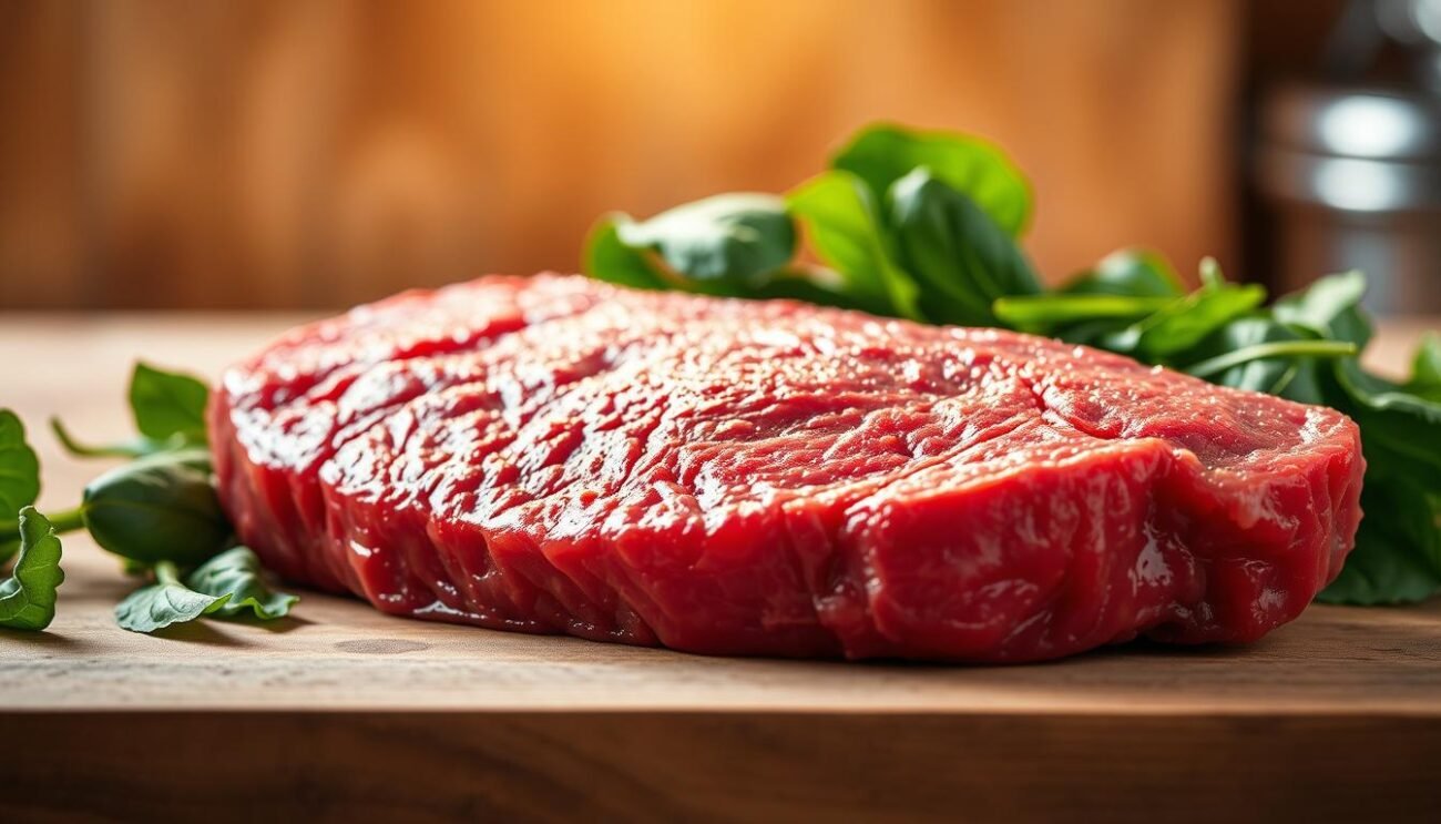 A succulent slab of red, juicy beef, glistening under the warm, golden light of an Italian kitchen. Alongside it, a pile of iron-rich spinach, its vibrant green leaves contrasting with the rich, earthy tones of the meat. The composition is carefully balanced, highlighting the symbiotic relationship between the protein-packed carne and the iron-dense ferro, a harmonious duo that nourishes the body and combats fatigue. The scene exudes a sense of culinary craftsmanship, inviting the viewer to savor the health benefits of this powerful pairing. The image captures the essence of the "Carne e Ferro: Un Binomio Importante per la Salute" section, showcasing the vital role this dynamic duo plays in maintaining overall well-being. A succulent slab of red, juicy beef, glistening under the warm, golden light of an Italian kitchen. Alongside it, a pile of iron-rich spinach, its vibrant green leaves contrasting with the rich, earthy tones of the meat. The composition is carefully balanced, highlighting the symbiotic relationship between the protein-packed carne and the iron-dense ferro, a harmonious duo that nourishes the body and combats fatigue. The scene exudes a sense of culinary craftsmanship, inviting the viewer to savor the health benefits of this powerful pairing. The image captures the essence of the "Carne e Ferro: Un Binomio Importante per la Salute" section, showcasing the vital role this dynamic duo plays in maintaining overall well-being.