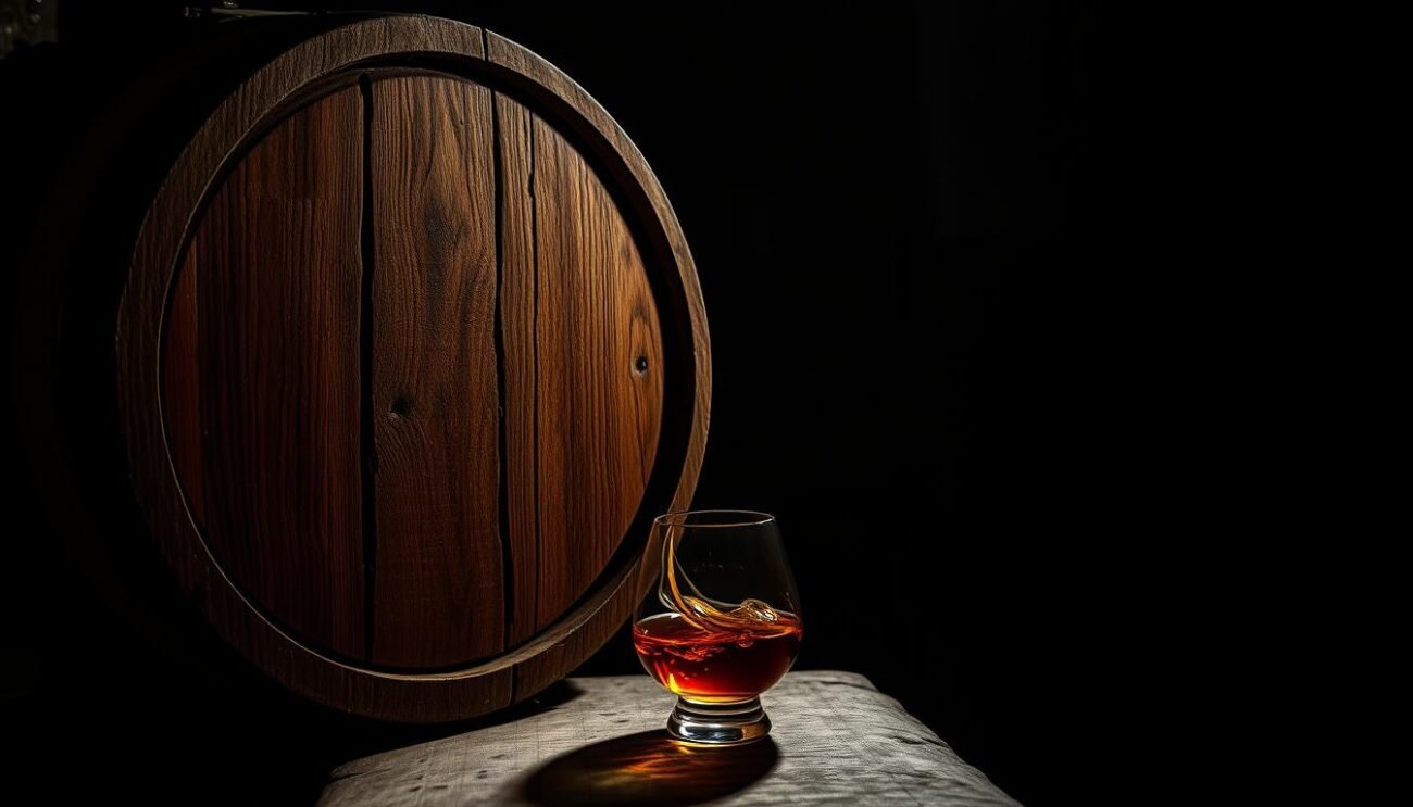 A weathered oak barrel stands in a dimly lit cellar, casting a warm glow upon the deep, amber liquid within. Swirls of caramelized notes dance in the glass, hinting at the complexity of the Grappa Amarone Barricata. Elegant and refined, this artisanal Italian distillate has been expertly aged, developing a robust, velvety texture and a symphony of flavors - ripe cherries, dark chocolate, and a whisper of vanilla. The image captures the essence of this unique and captivating grappa, inviting the viewer to savor its distinctive character and the rich heritage of Italian distillation. A weathered oak barrel stands in a dimly lit cellar, casting a warm glow upon the deep, amber liquid within. Swirls of caramelized notes dance in the glass, hinting at the complexity of the Grappa Amarone Barricata. Elegant and refined, this artisanal Italian distillate has been expertly aged, developing a robust, velvety texture and a symphony of flavors - ripe cherries, dark chocolate, and a whisper of vanilla. The image captures the essence of this unique and captivating grappa, inviting the viewer to savor its distinctive character and the rich heritage of Italian distillation.