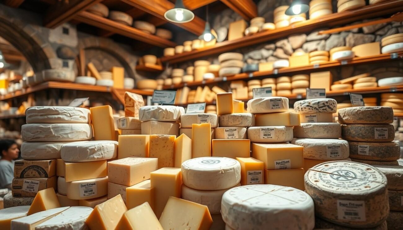 A well-lit display of various low-fat Italian cheeses, arranged against a backdrop of rustic shelves and warm lighting. The foreground features a selection of soft, semi-soft, and hard cheeses, each with distinct textures and shades of white, yellow, and gray. The middle ground showcases the artisanal nature of the cheeses, with hand-cut wedges and labels indicating their classification. The background suggests a traditional Italian cheese shop or cellar, with wooden beams, stone walls, and a sense of history and craftsmanship. The overall mood is one of authenticity, quality, and the celebration of Italy's diverse low-fat cheese offerings. A well-lit display of various low-fat Italian cheeses, arranged against a backdrop of rustic shelves and warm lighting. The foreground features a selection of soft, semi-soft, and hard cheeses, each with distinct textures and shades of white, yellow, and gray. The middle ground showcases the artisanal nature of the cheeses, with hand-cut wedges and labels indicating their classification. The background suggests a traditional Italian cheese shop or cellar, with wooden beams, stone walls, and a sense of history and craftsmanship. The overall mood is one of authenticity, quality, and the celebration of Italy's diverse low-fat cheese offerings.