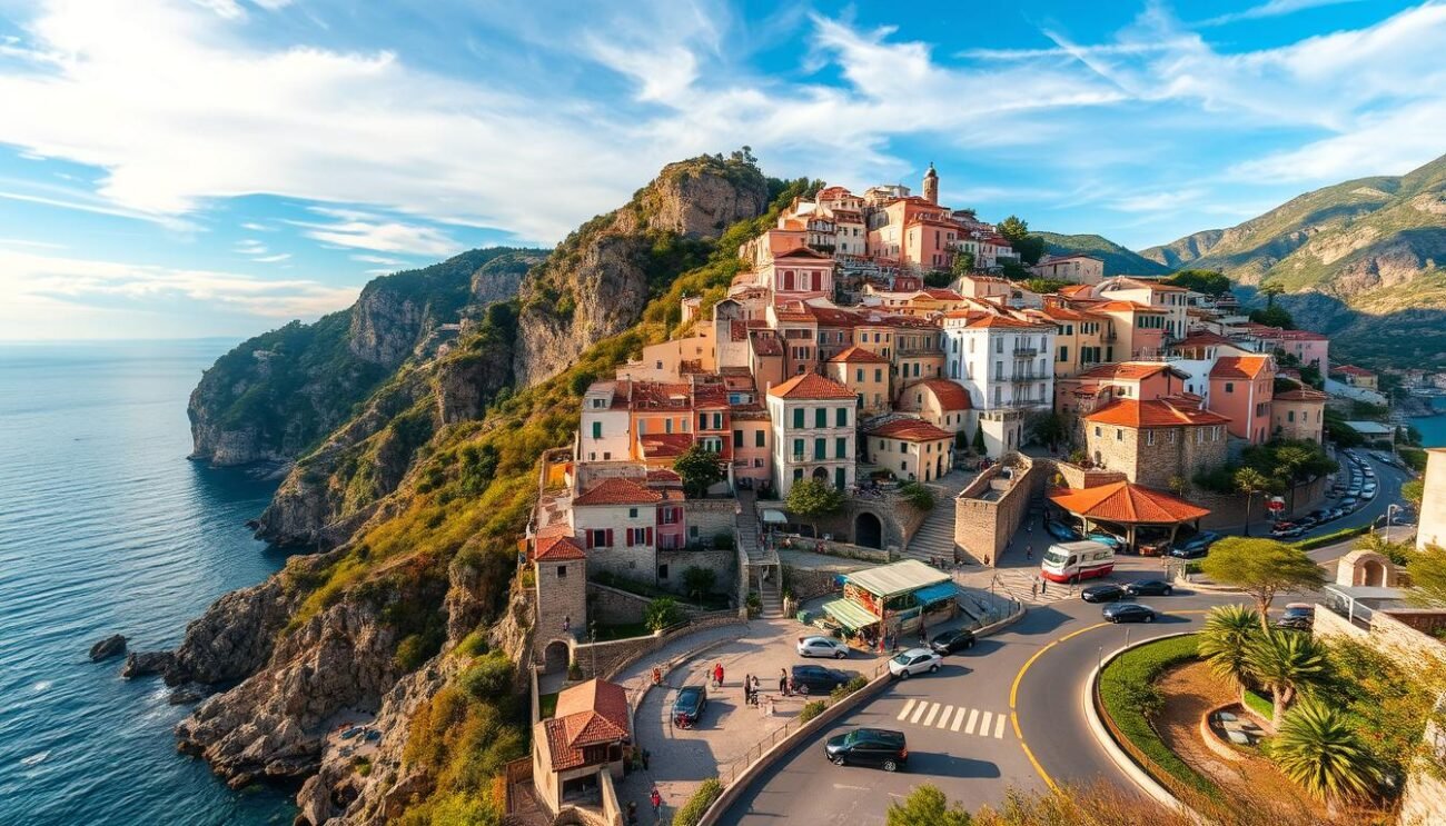 Genera un'immagine della Costiera Amalfitana con i suoi borghi colorati e le strade panoramiche Genera un'immagine della Costiera Amalfitana con i suoi borghi colorati e le strade panoramiche