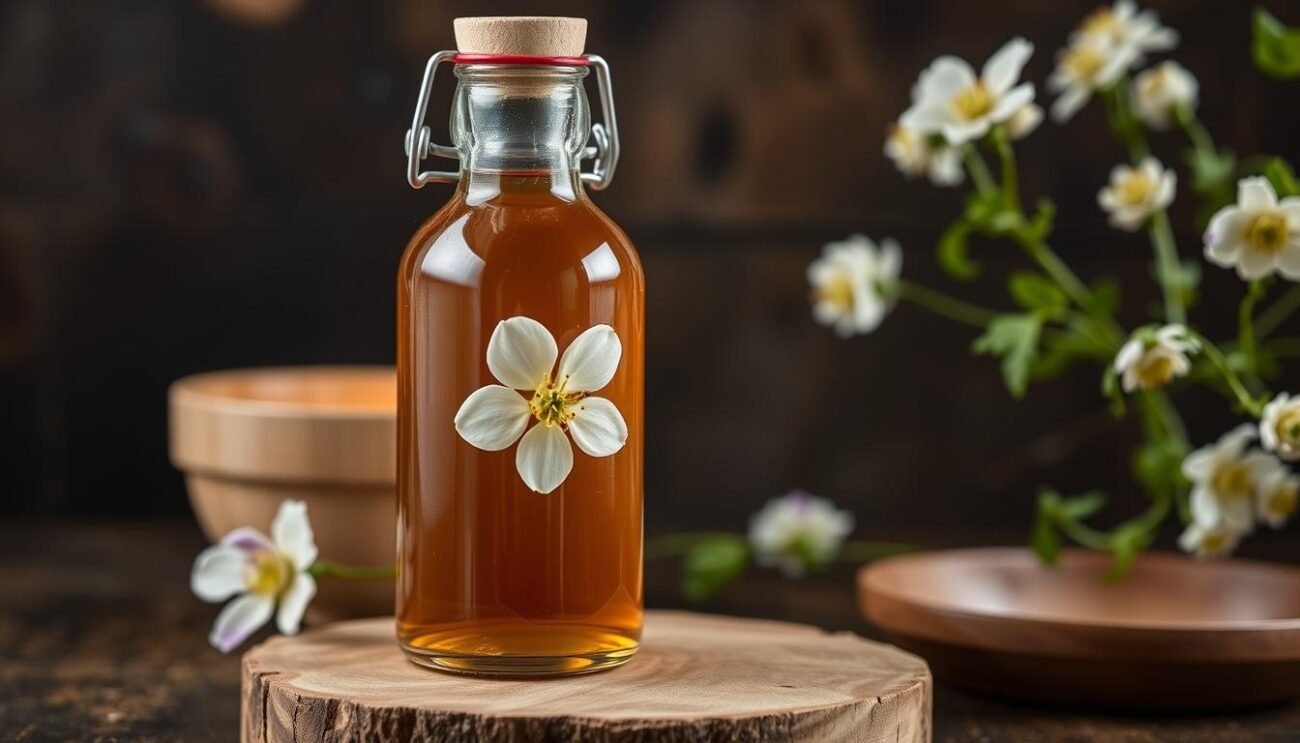 Genera un'immagine dello sciroppo di fiori di sambuco artigianale