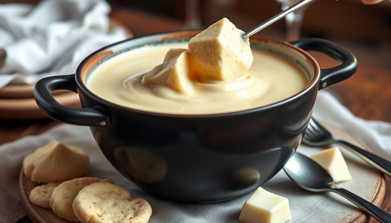 Genera un'immagine di una fonduta al tartufo bianco d'Alba