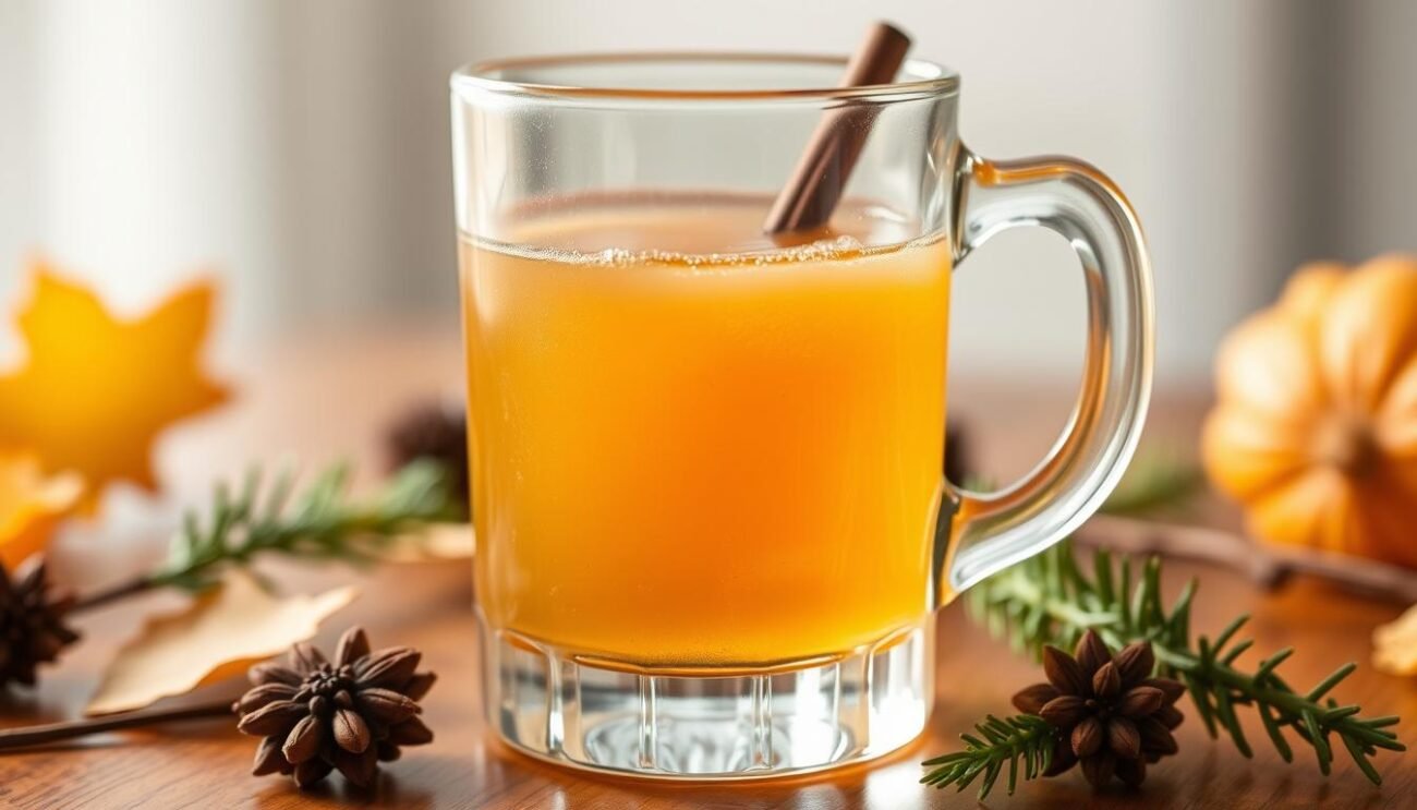 Immagina un bicchiere di sidro speziato analcolico, caldo e invitante.